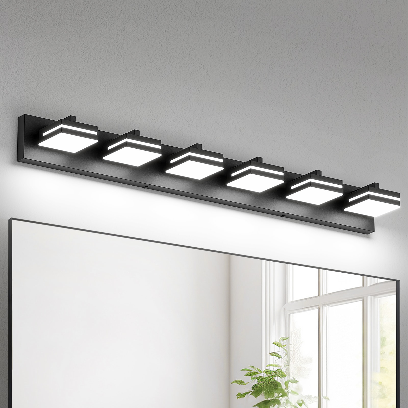 JOOSENLUX 40.9-in 6 Light Matte Black Integrated LED with 5500K Modern/Contemporary Bathroom Vanity light
