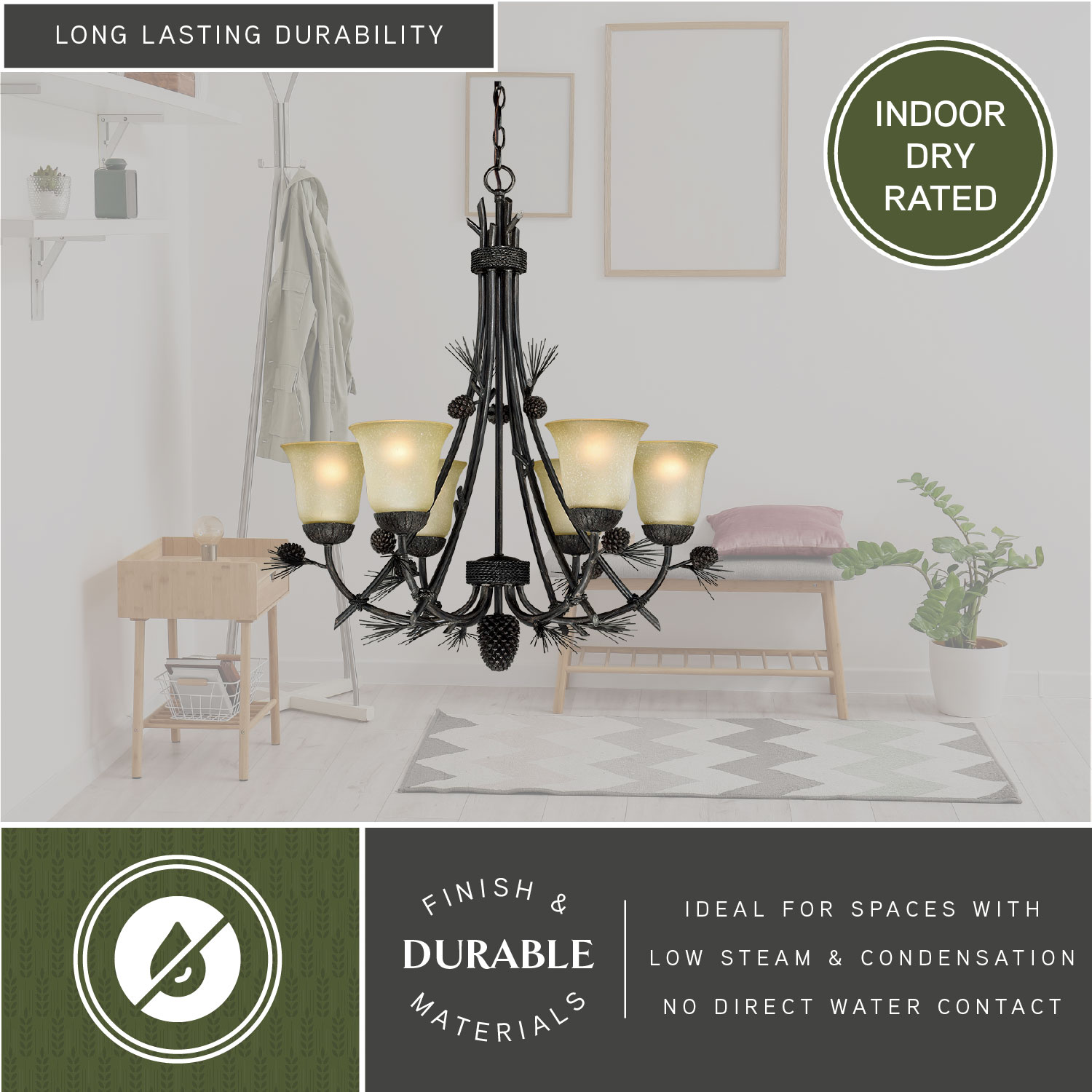 Sierra 31" Bronze Rustic Chandelier with Frosted Glass