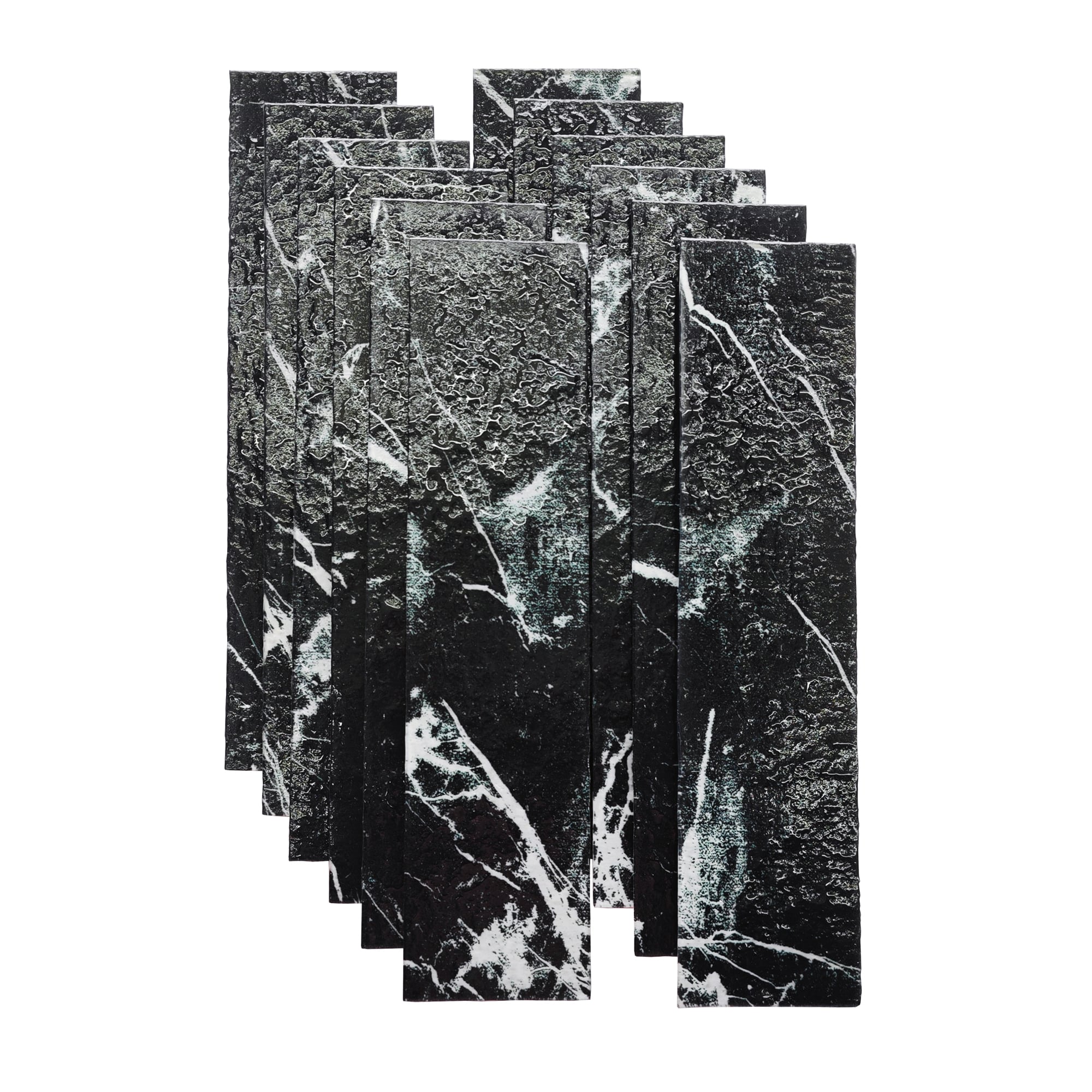 LuxySplash LS0607 Esli Textured Black Marble 3-in x 12-in Glossy Glass Subway Mosaic Wall Tile (3-sq. ft/ Carton)