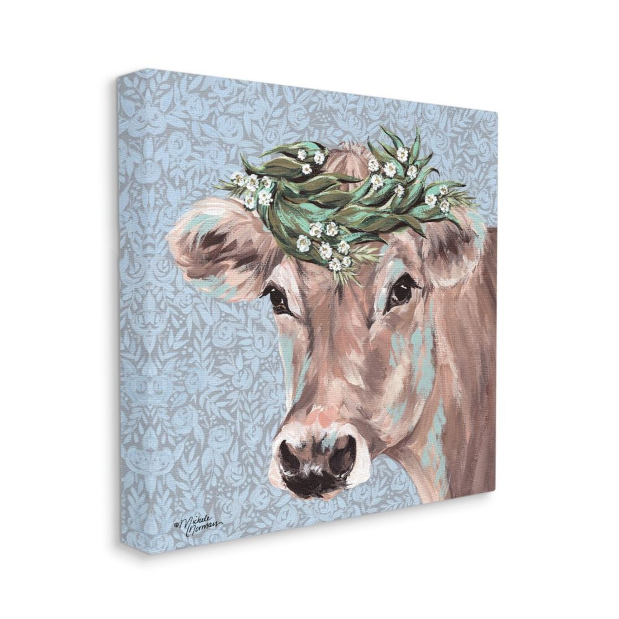 Stupell Industries Charming Rural Cow Portrait Floral Crown