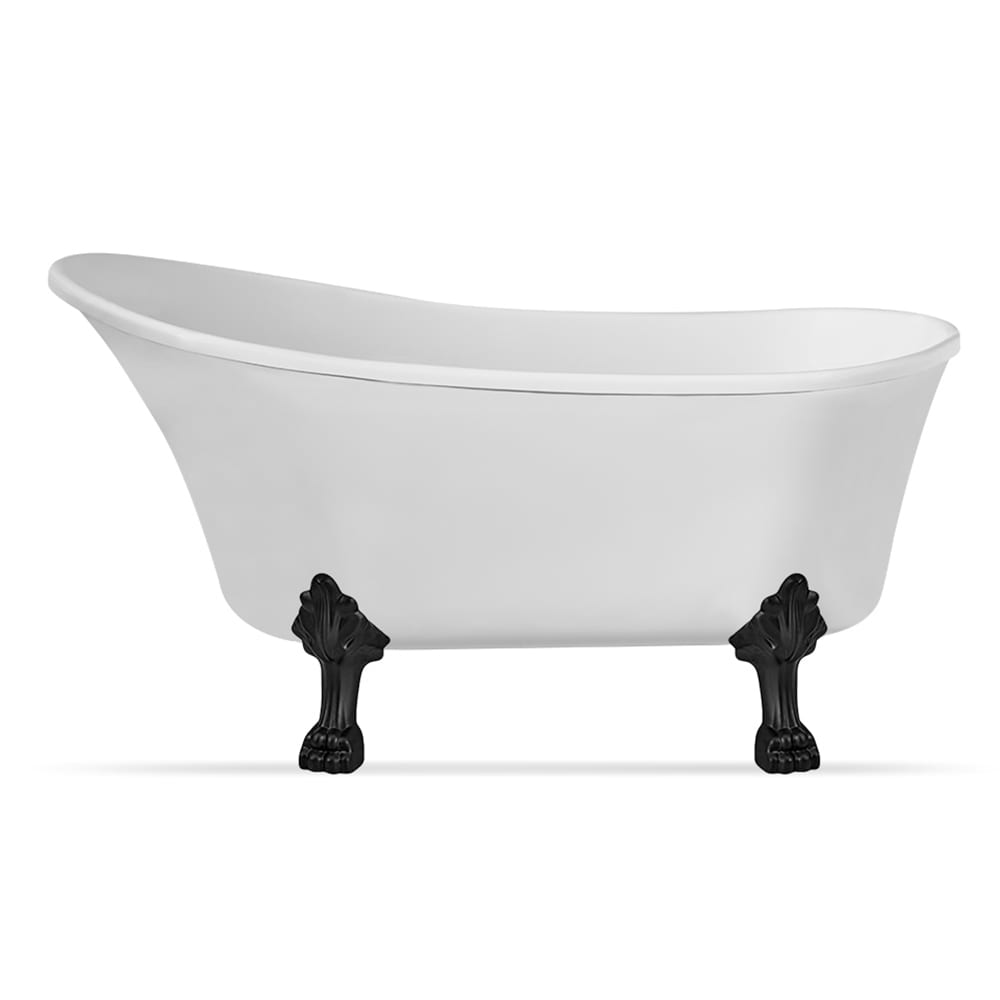 Streamline NPT9348BL-BL 28.3-in x 63-in Glossy White Acrylic Oval Clawfoot Soaking bathtub with Drain ( Reversible Drain )