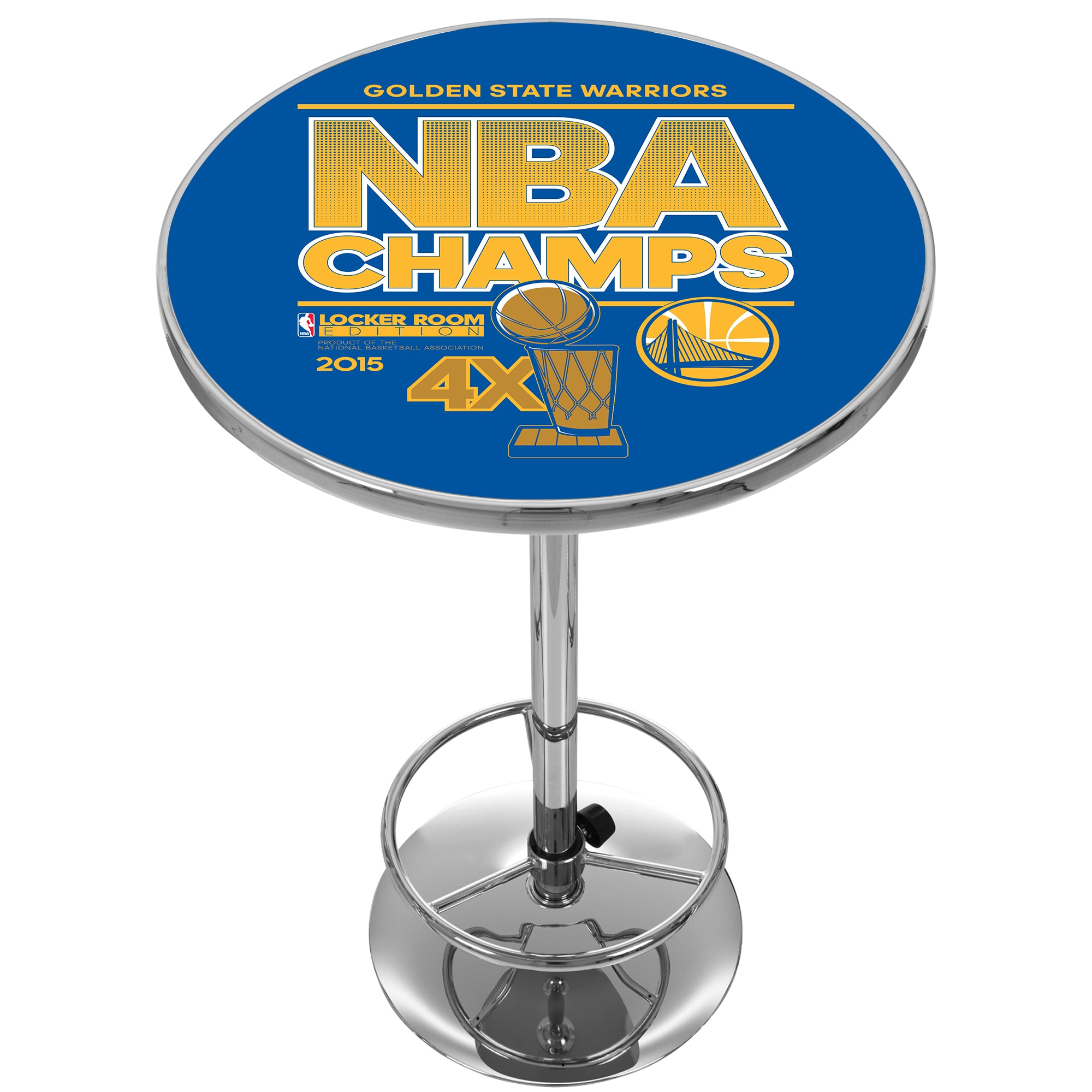 Trademark Gameroom NBA2000-GS-C15 Golden State Warriors Pub Tables Chrome Round Traditional Bar Table, Composite with Metal Pedestal Base 27.375-in L x 42-in H