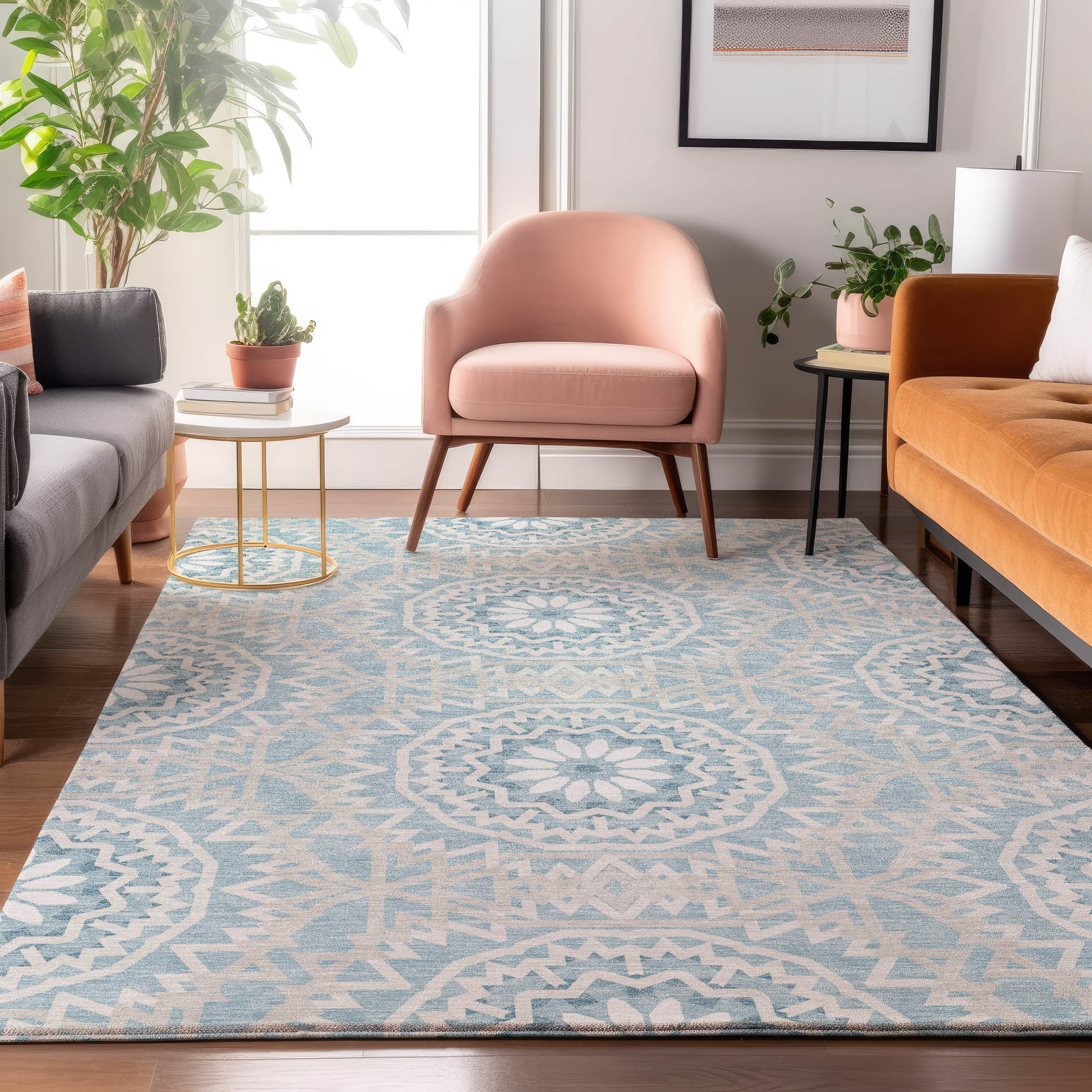 Addison Rugs AMF619DN3X5 Mayfield AMF619DN 3 x 5 (ft) Loomed Polyester Denim Rectangular Indoor Geometric Machine washable Area rug