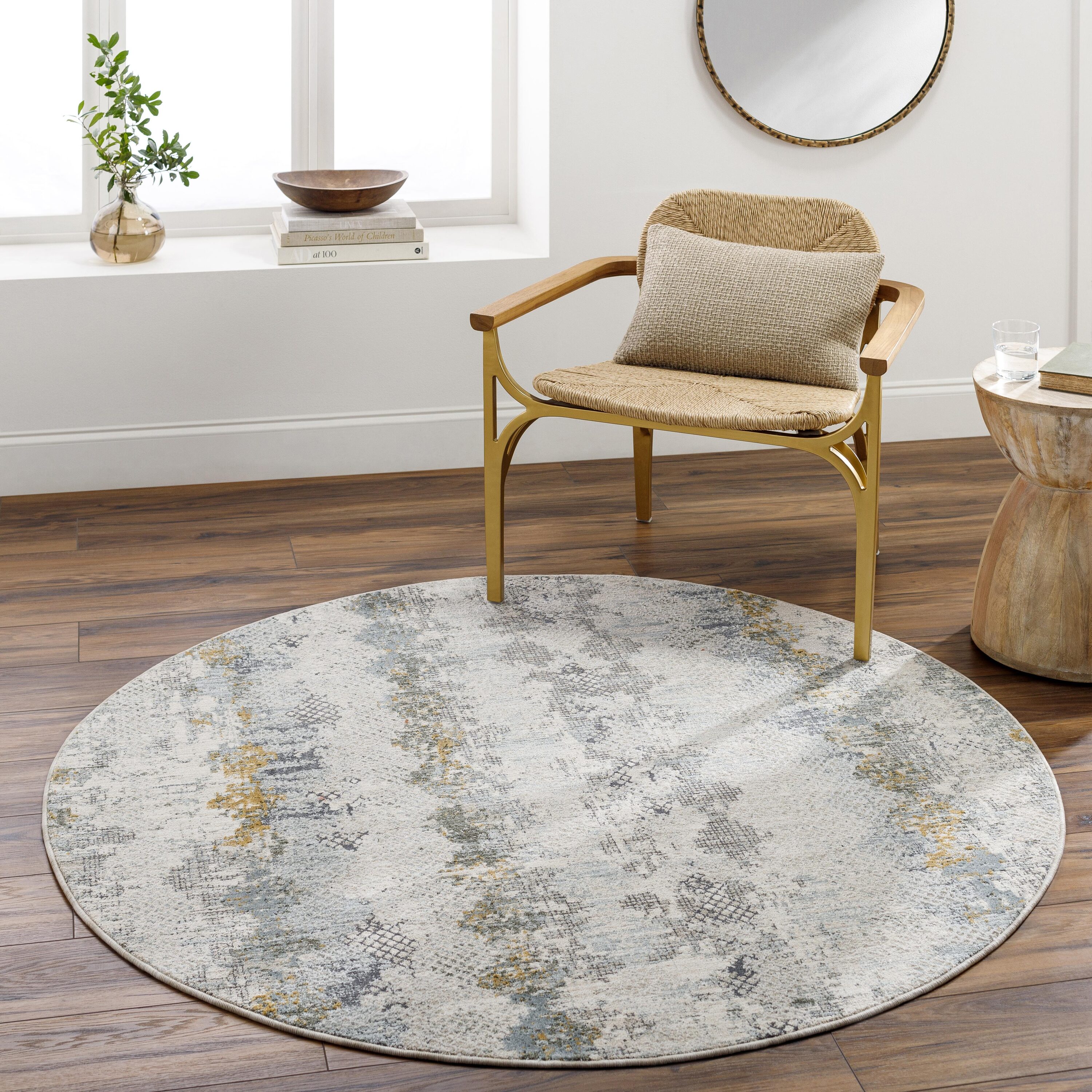 Livabliss DRE2303-710RD Dresden 7 x 7 (ft) Flatweave Off-white Round Indoor Mid-Century Modern Pet Friendly Area rug
