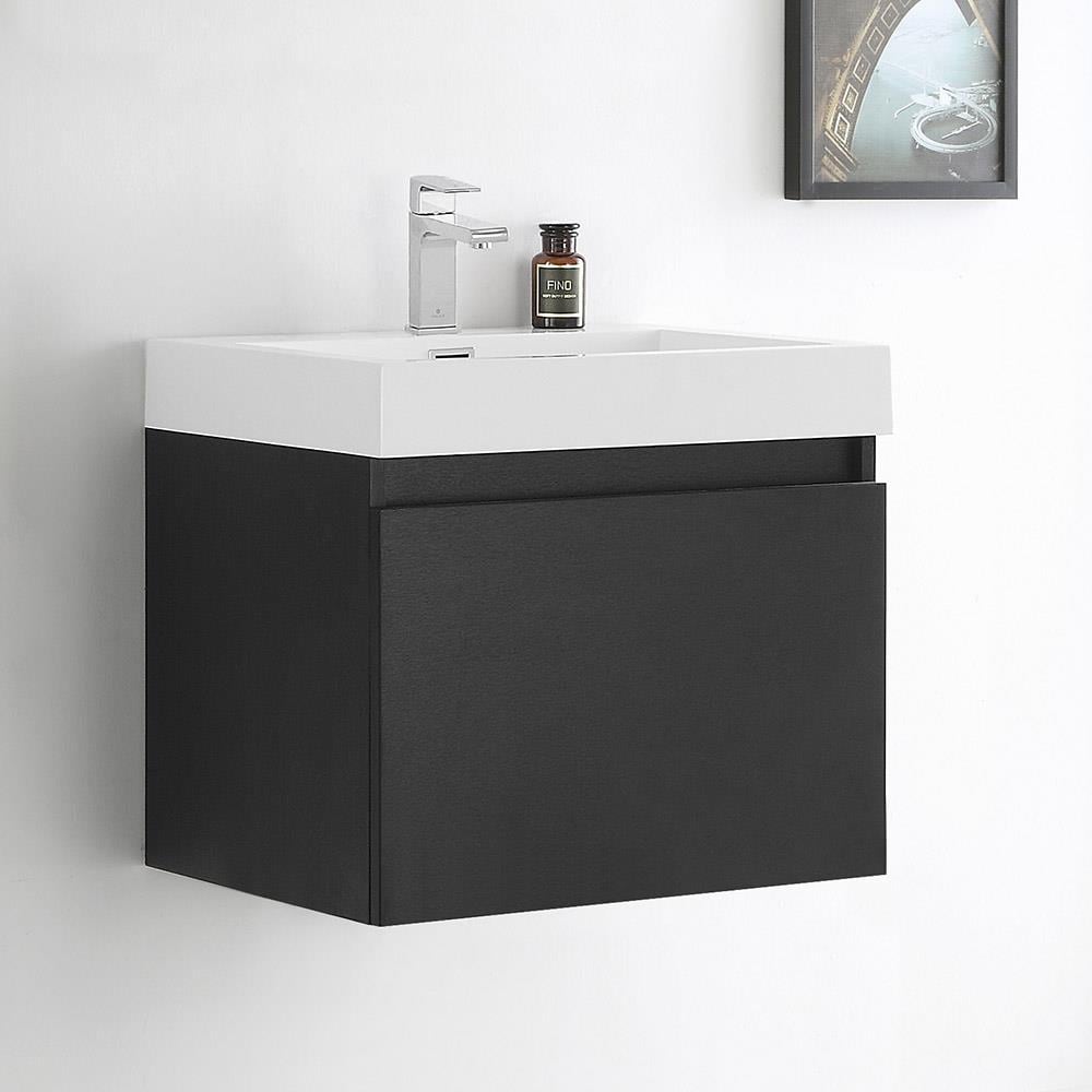 Fresca FCB8006BW-I Nano 24-in Black Single sink Floating Bathroom Vanity with White Acrylic Top