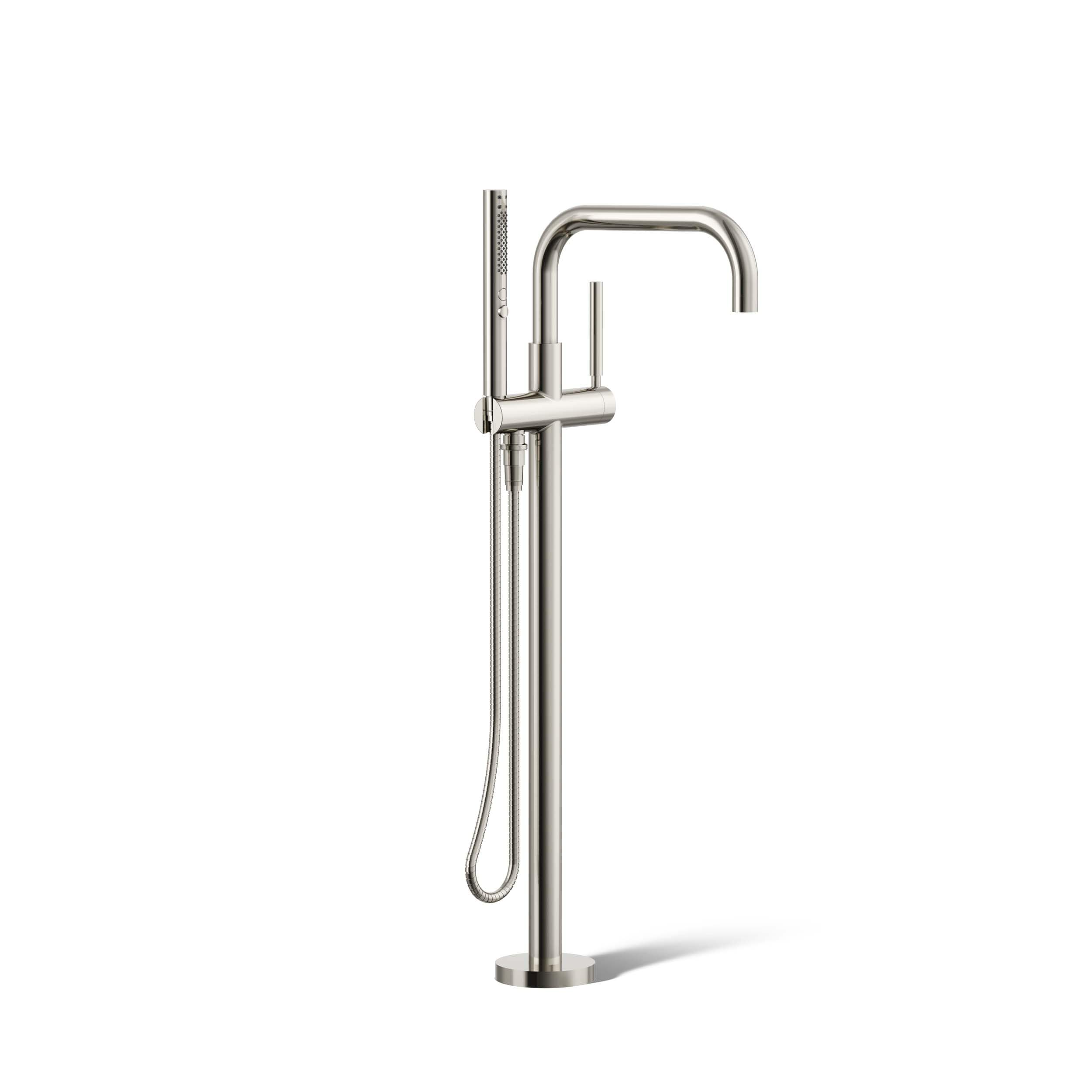 KOHLER T97328-4-SN Purist Vibrant Polished Nickel 1-handle Deck-mount Roman High-arc Bathtub Faucet with Hand Shower