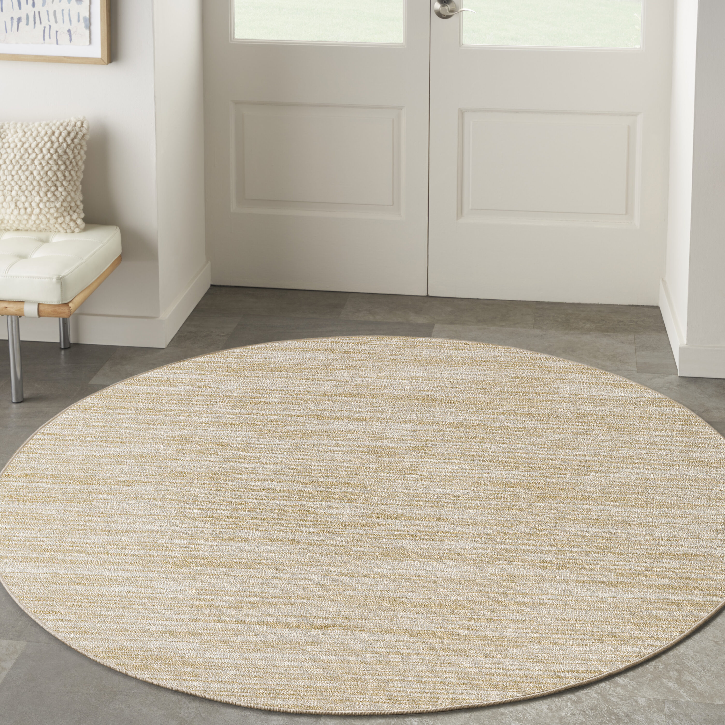 Nourison Home 099446916730 Essentials 4 x 4 (ft) Loomed Polypropylene Ivory Gold Round Indoor/Outdoor Solid Area rug