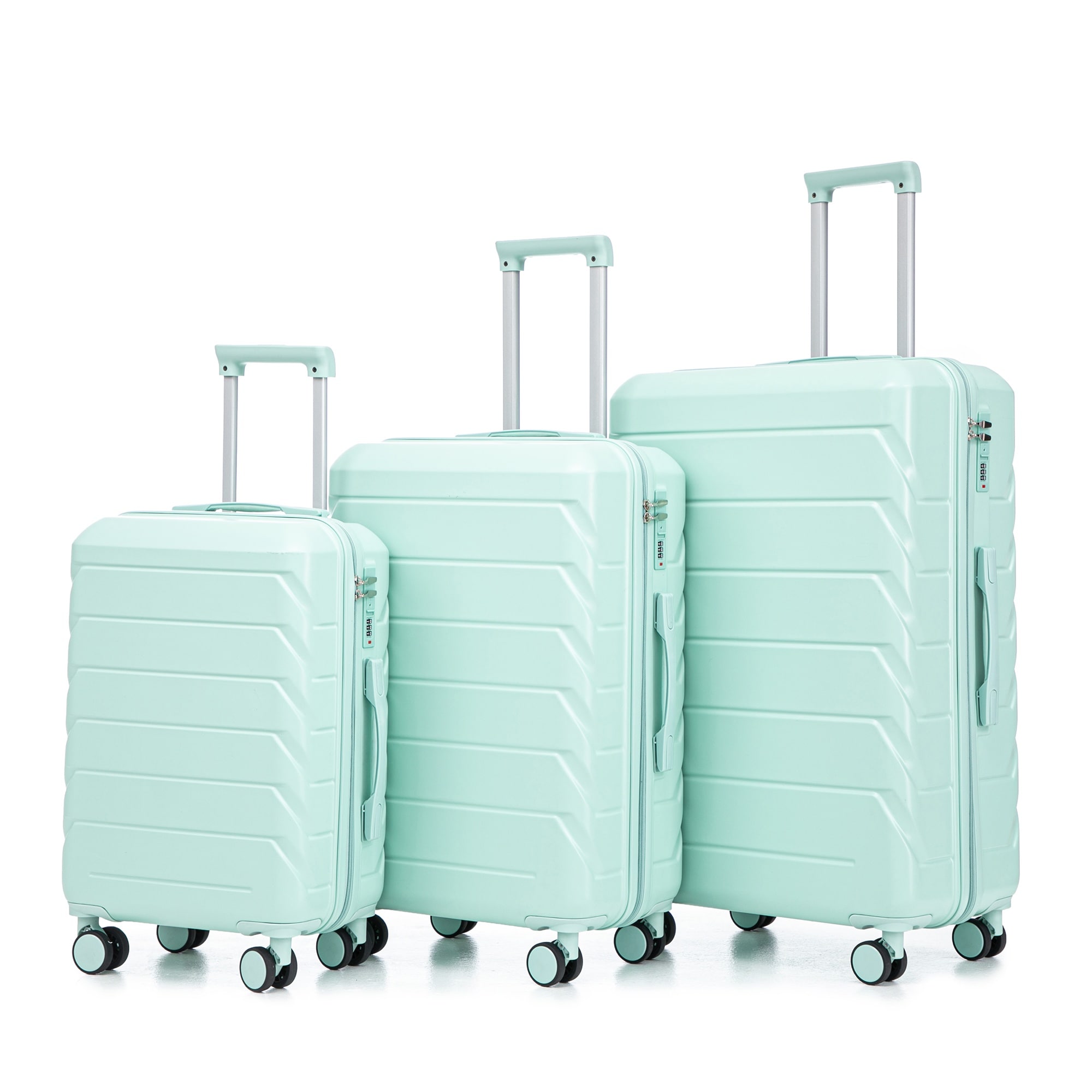 HyperDrop Cart 20x24x28 Inch 3-Piece HIFINE TOURIST ABS Spinner Luggage Set with Matching Color and Combination Lock Mint Green