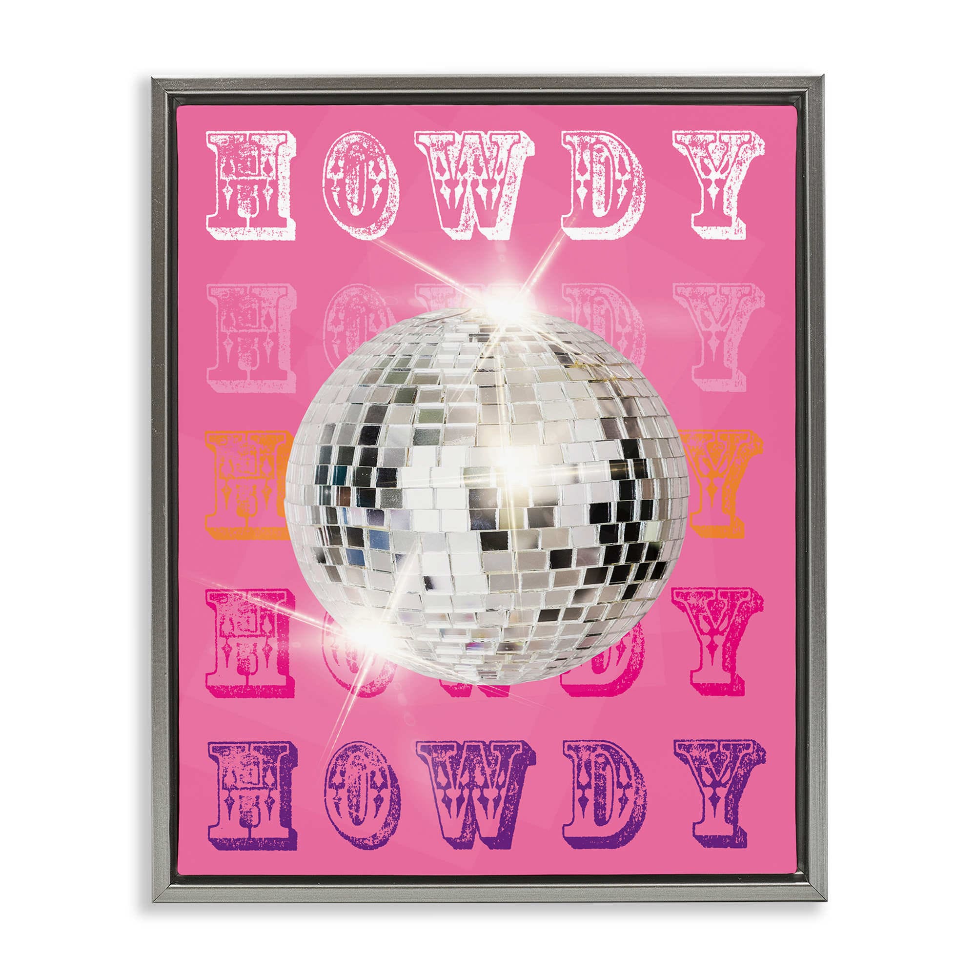 Stupell Industries BS-190-FFL-16X20 Howdy Retro Disco Ball Gray Framed Floater Canvas Wall Art By Susan Arnot 17 x 21