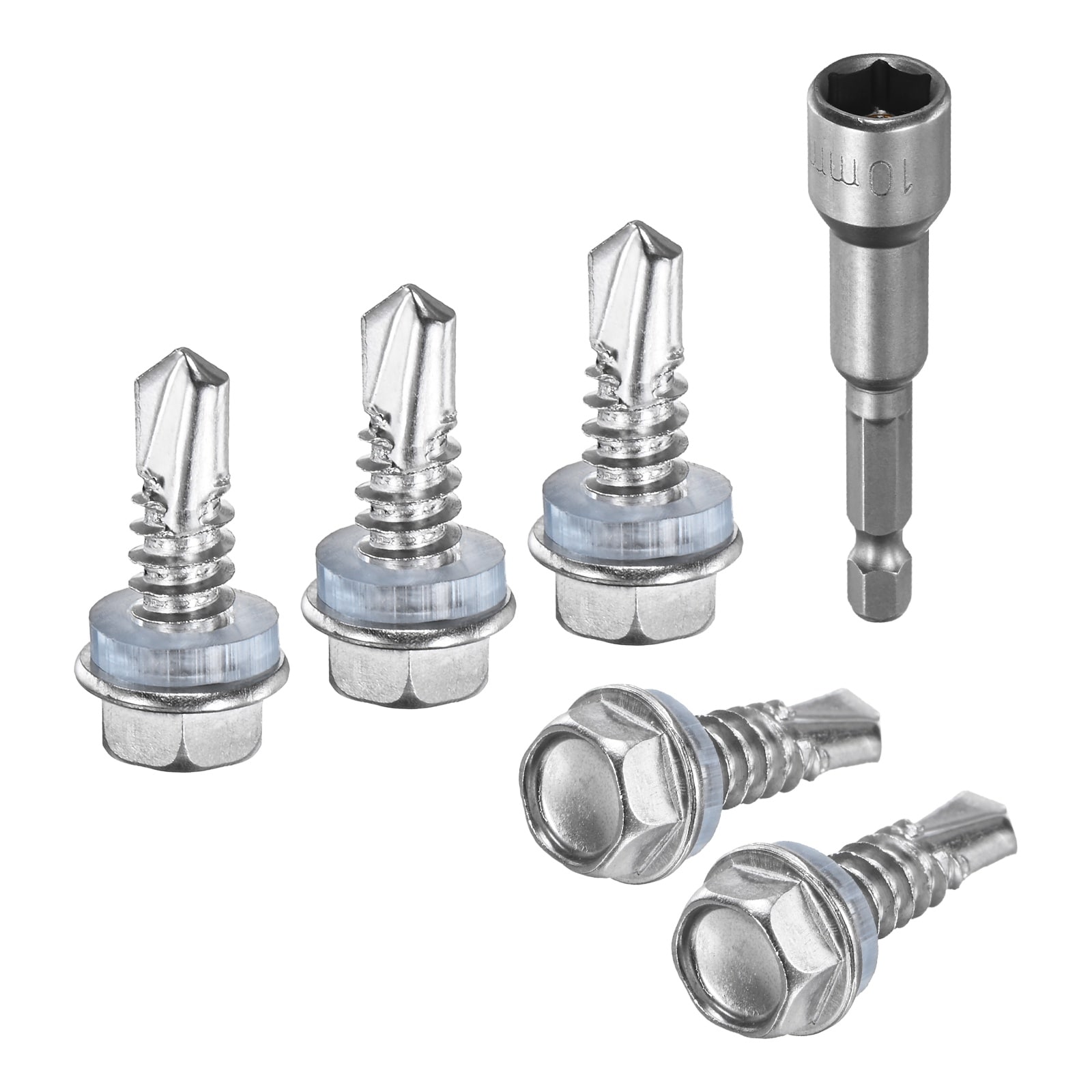 Unique Bargains 50pcs Self-Drilling Screws for Metal #14x3/4 Inch 410 Stainless Steel Hex Washer Head Self-Tapping Sheet Metal Screws with Hex Driver Bit