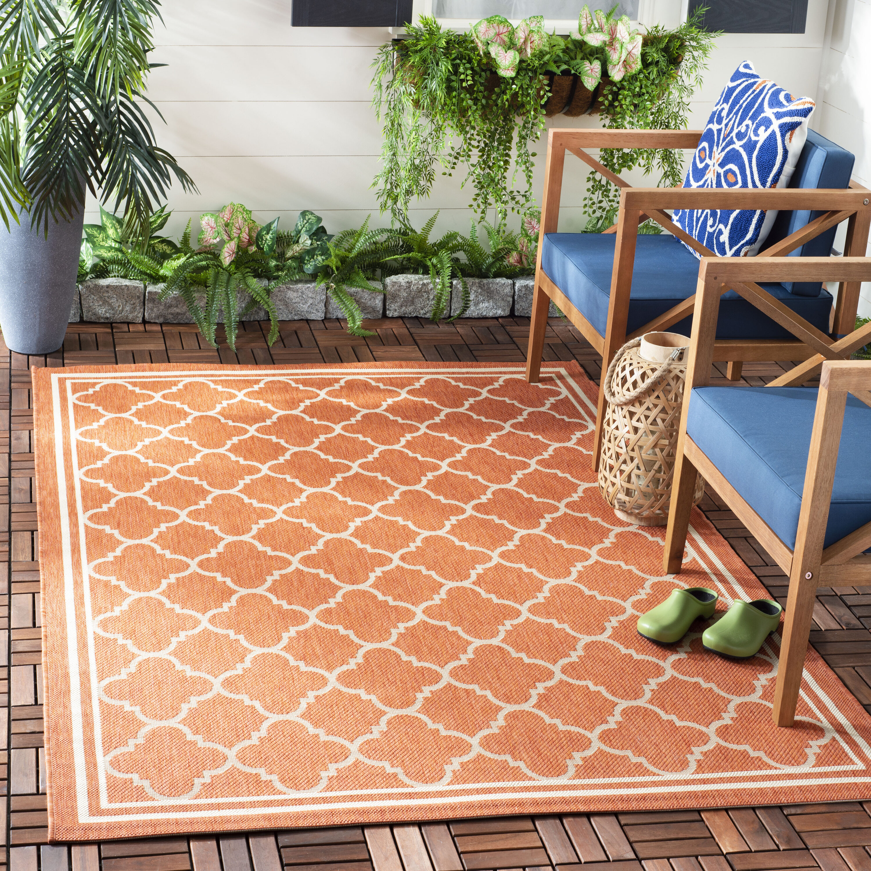 Safavieh CY6918-241-2 Courtyard 2 x 4 (ft) Loomed Synthetic Terracotta/Bone Rectangular Indoor/Outdoor Geometric Area rug