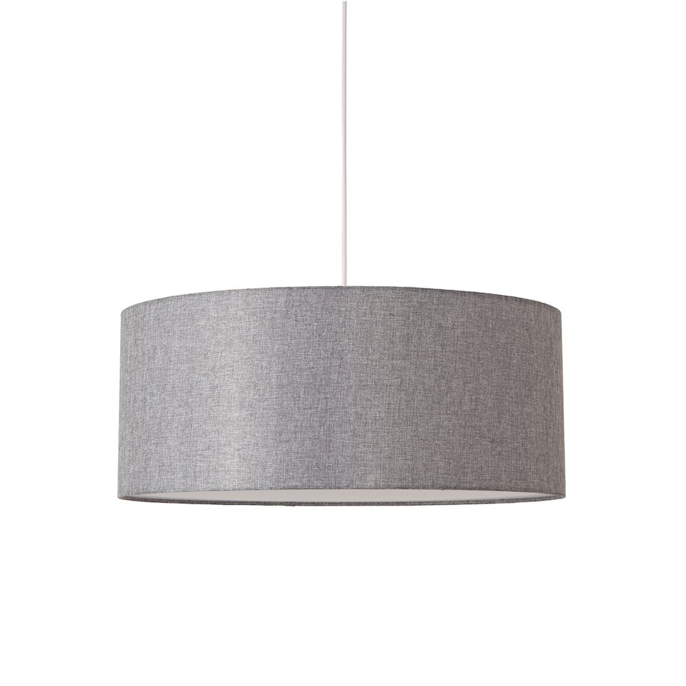 NOVA of California Stretch Pendant - Satin Nickel Cashmere Gray Linen Shade Dimmable