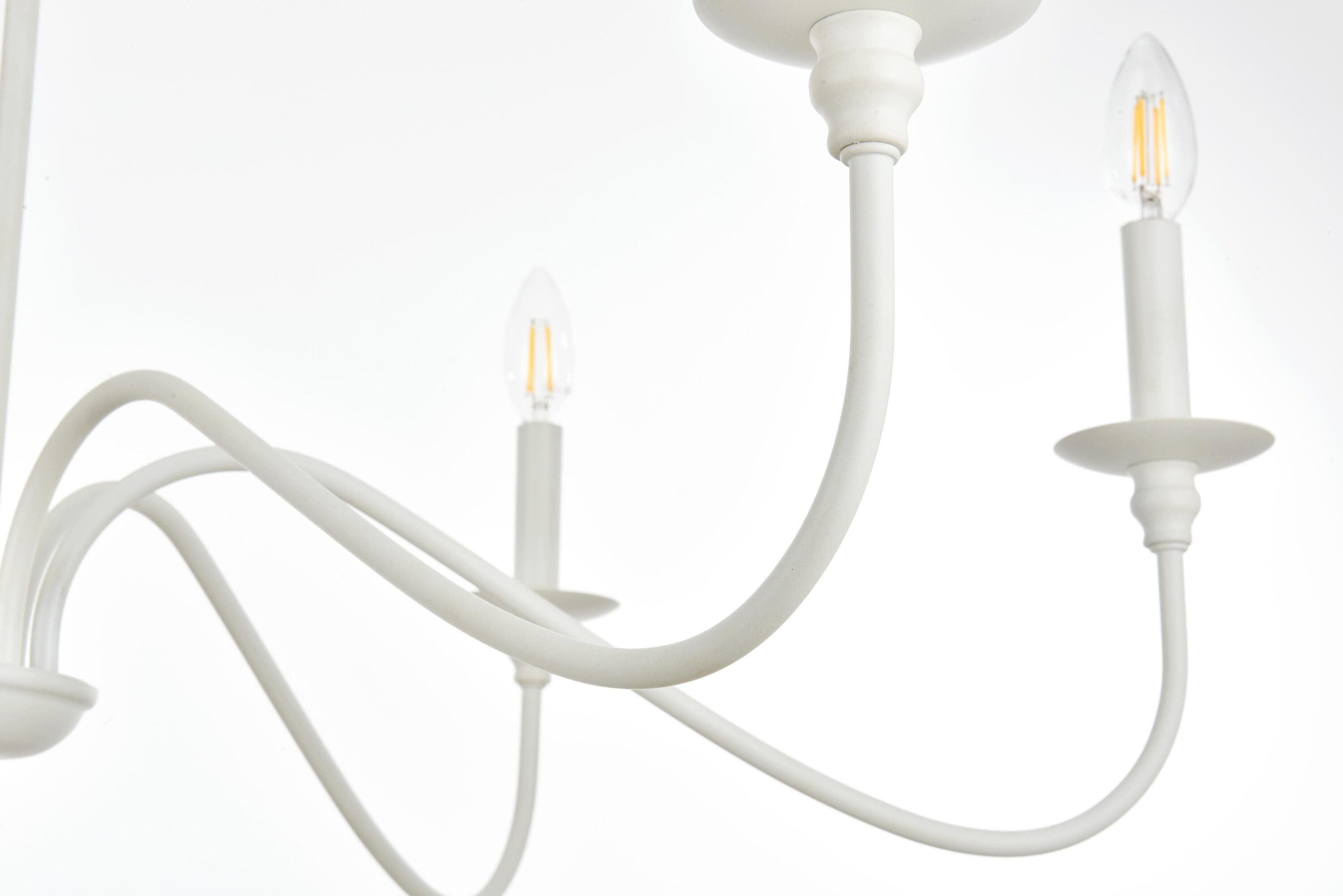 White Iron 6-Light Candle Chandelier with Adjustable Chain