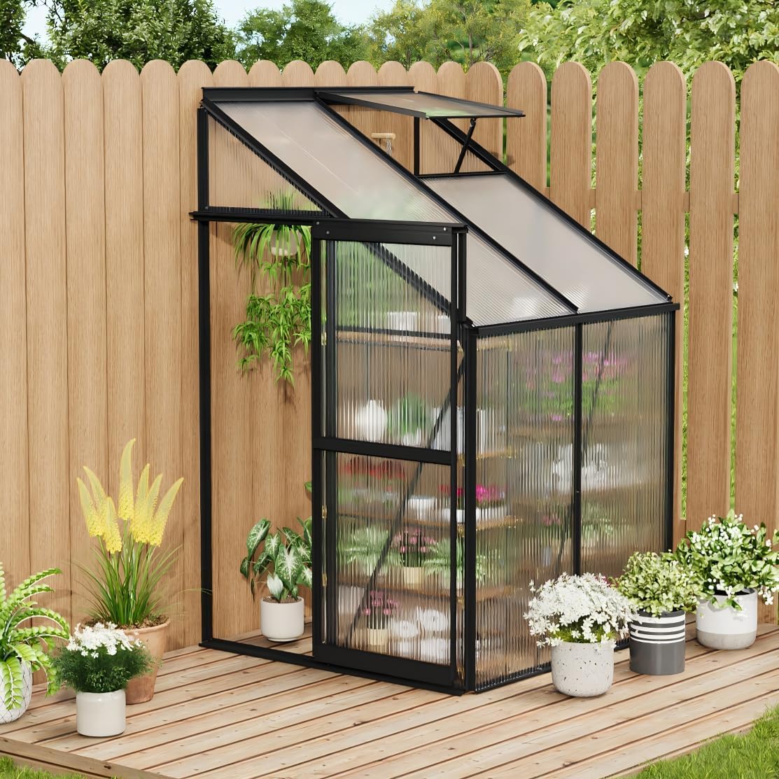 Garvee 4x4FT Black Oxide - Lean to Polycarbonate Greenhouse Kit