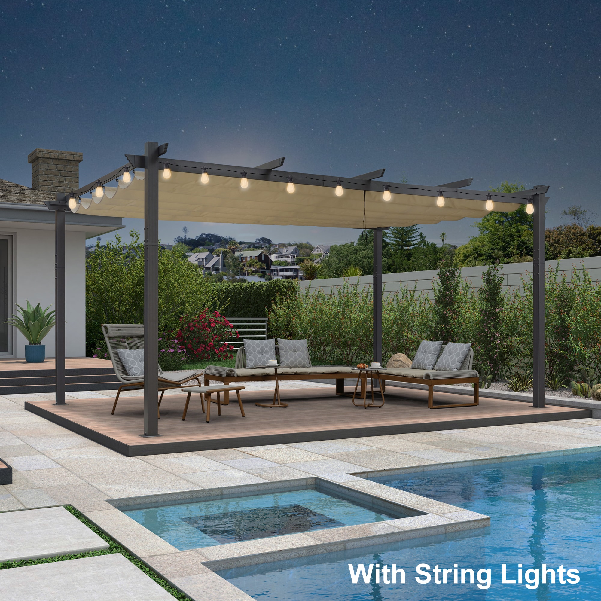 PURPLE LEAF LSDTMPG1216-KK 12-ft W x 16-ft L x 8-ft H Beige Metal Freestanding Pergola with Canopy