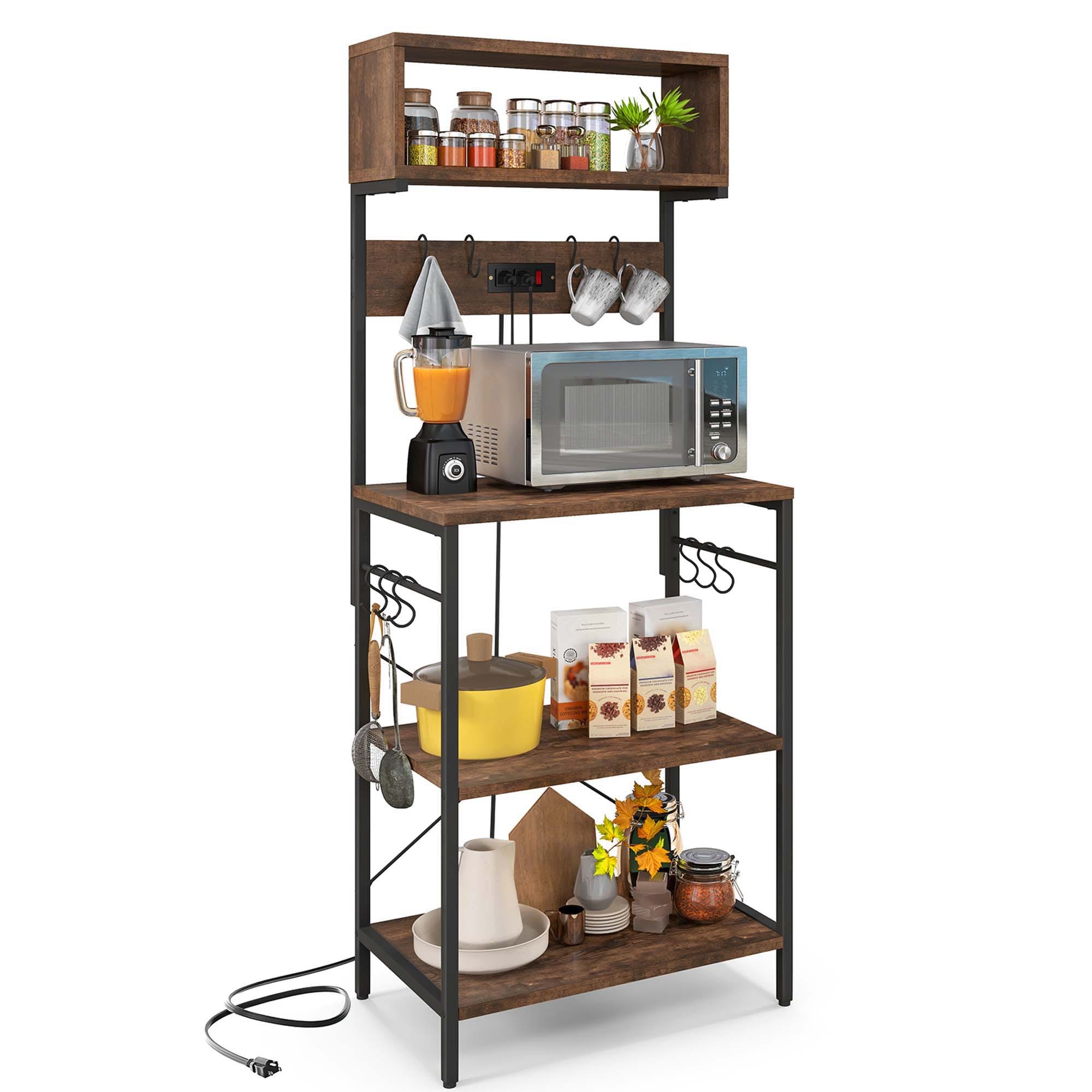 Goplus Contemporary Modern Rustic Brown Bakers Rack in the Dining Kitchen Storage department at Lowes