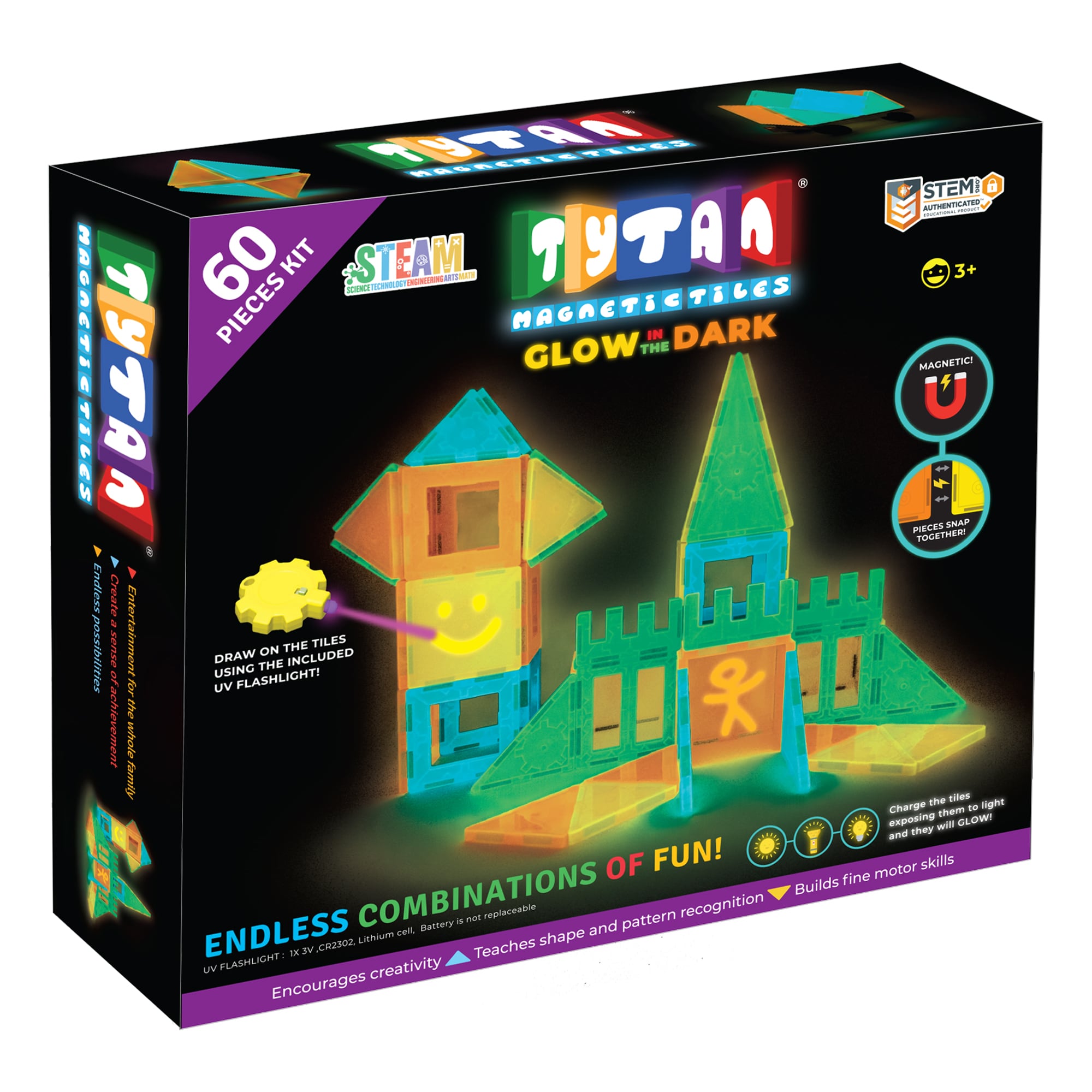 TYTAN TYT-GLOWMAG-60-V2 Glow-in-the-Dark Magnetic Tiles v2 STEM toy