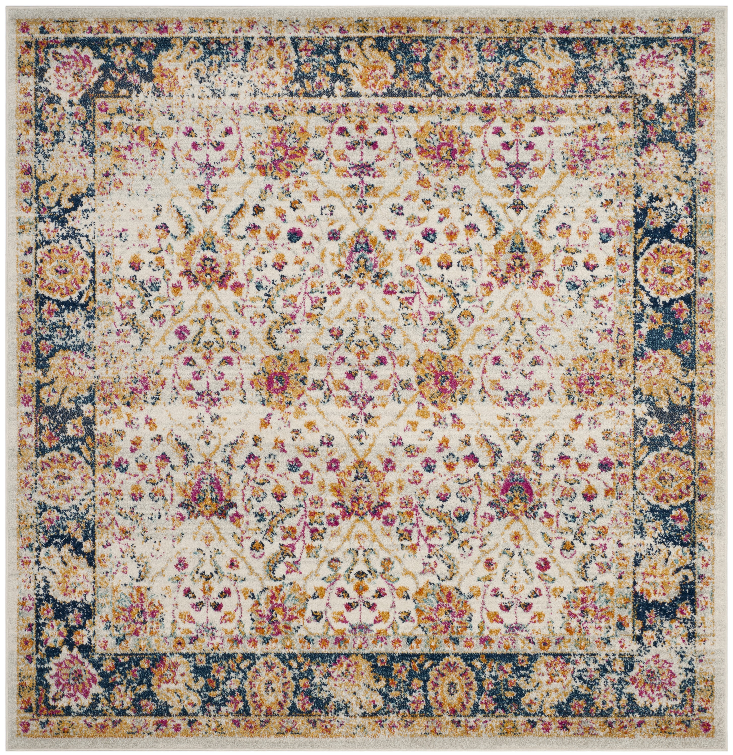 Boho Chic Multi-Color Floral Square Area Rug