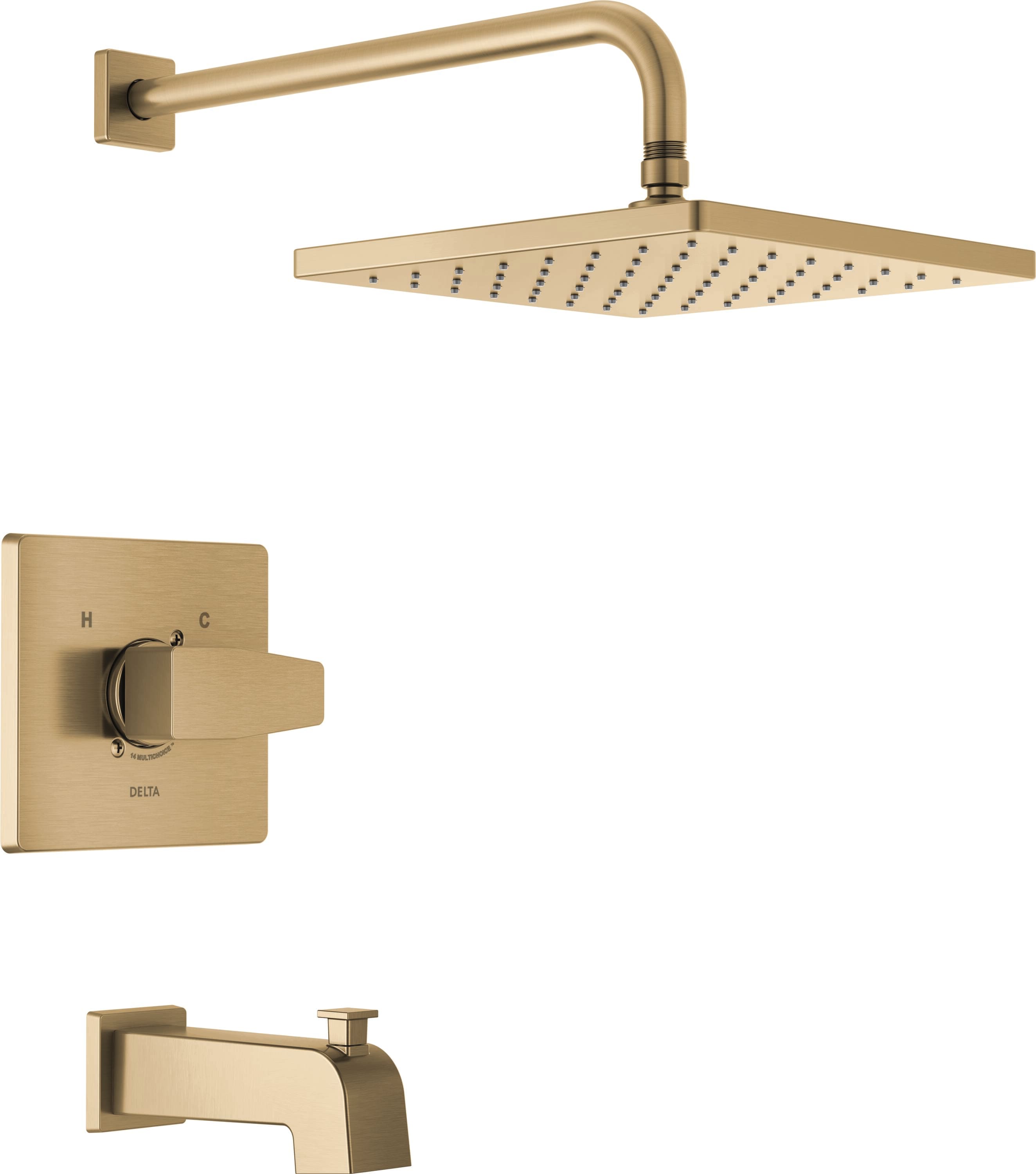 Delta T14468-CZ-PP Modern Champagne Bronze 1-handle Single function 10-in Square Bathtub and shower Faucet