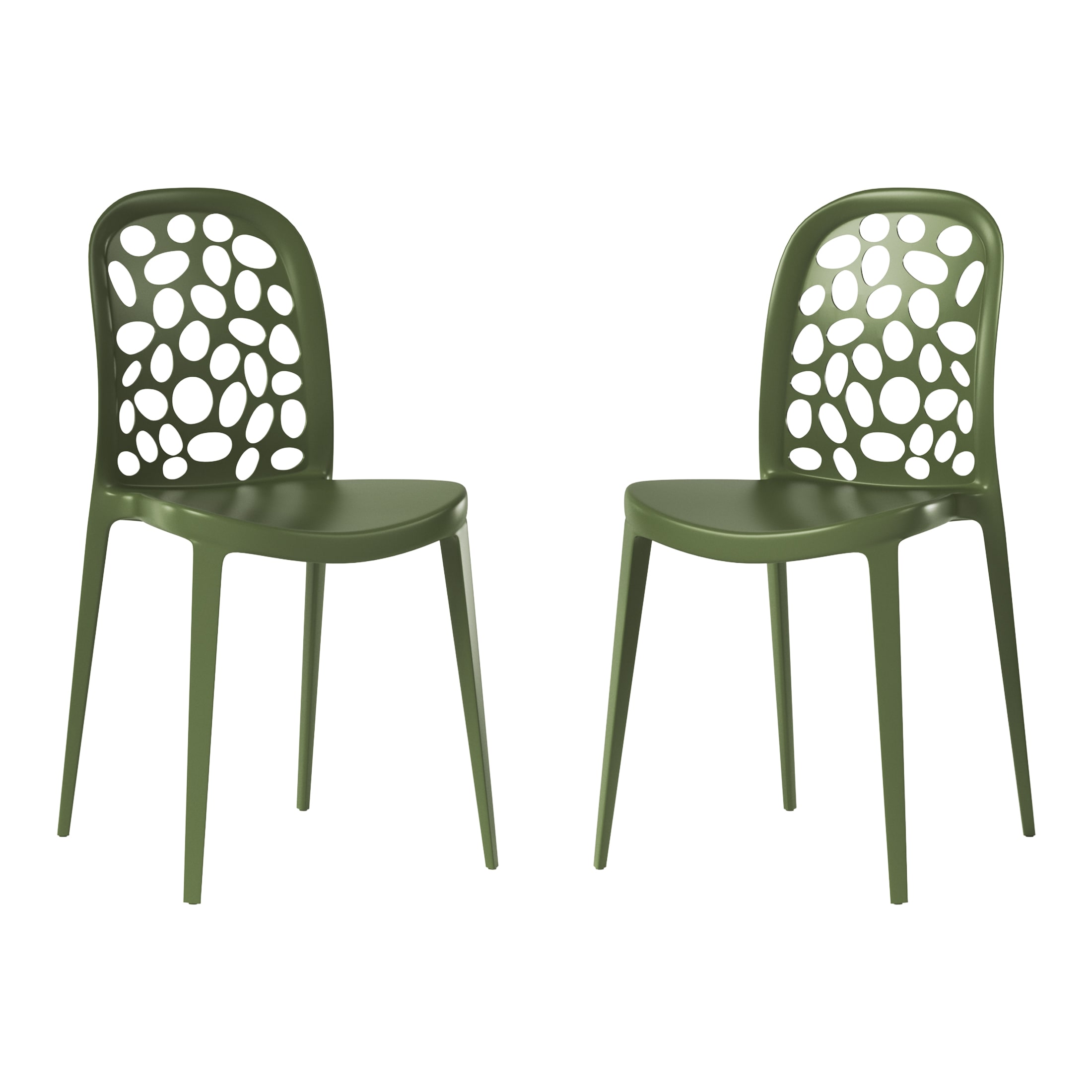 Westin Furniture OP2077-2-OG FrondForm Set of 2 Stackable Olive Green Plastic Frame Stationary Dining Chair with Slat Seat