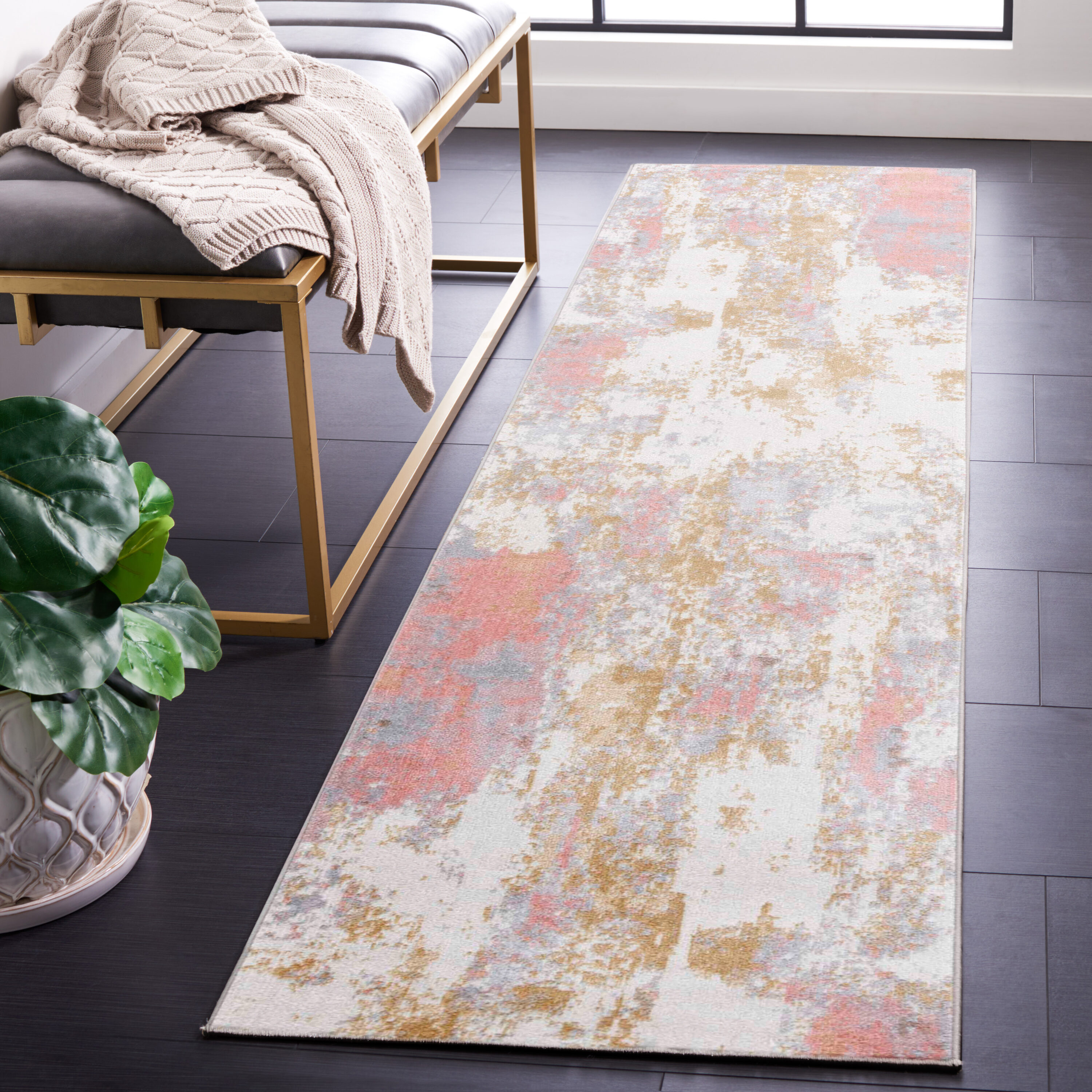 Ivory and Grey Flat Woven Synthetic Runner Rug