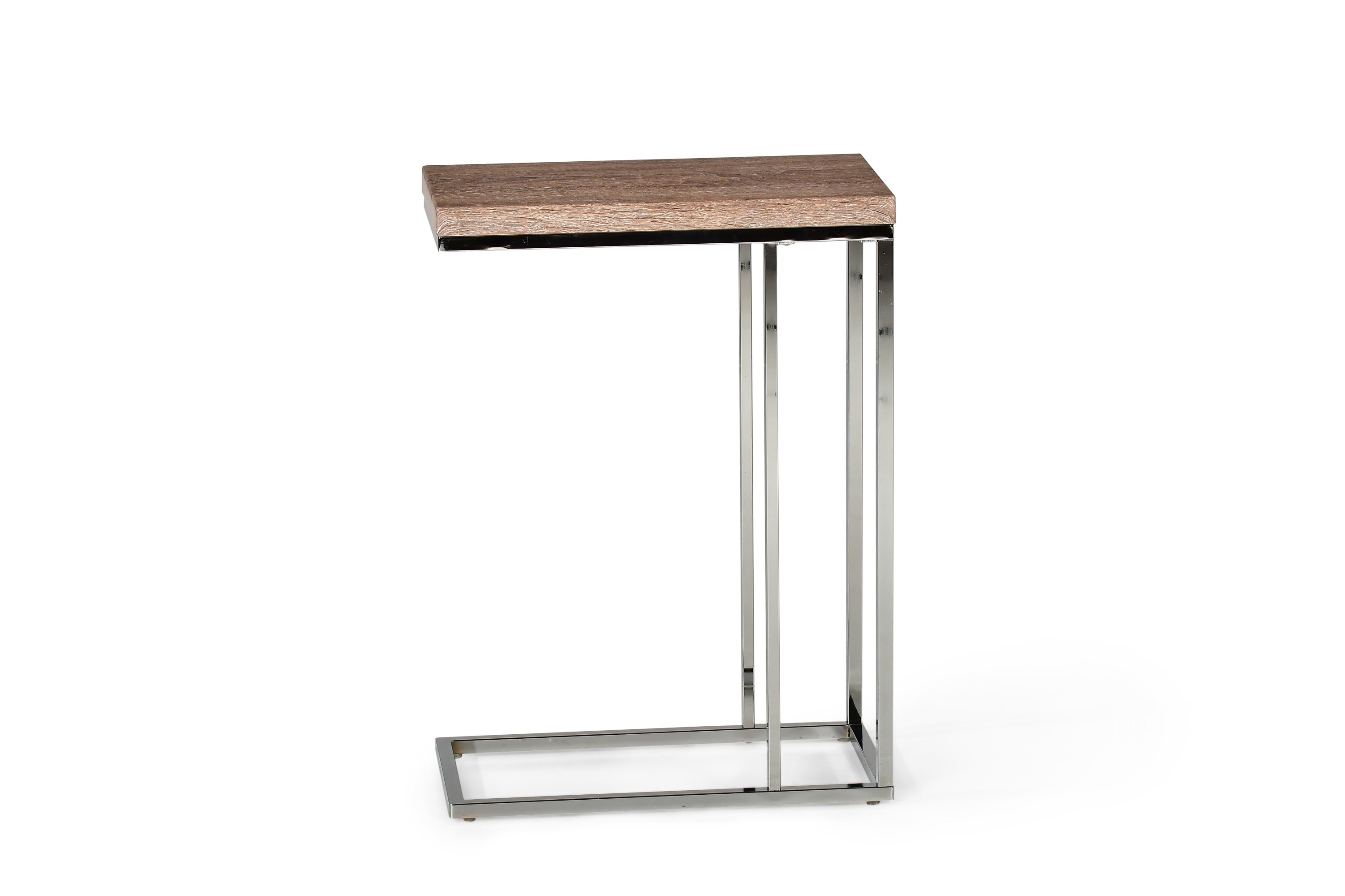 Lucia Rectangular Chrome and Wood Chairside End Table