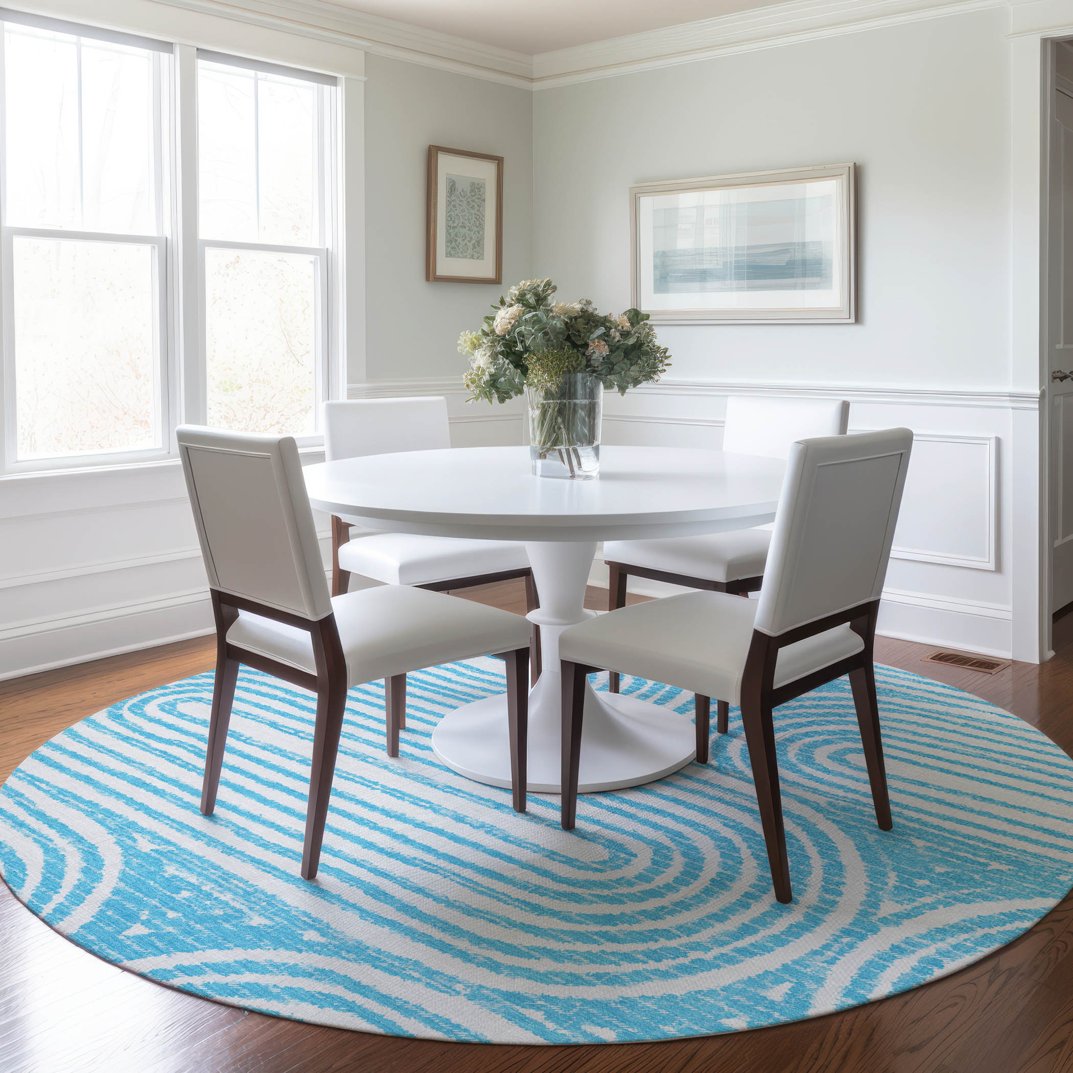 Addison Rugs ACN540TE8RO Chantille ACN540TE 8 x 8 (ft) Polyester Teal Round Indoor/Outdoor Abstract Mid-Century Modern Machine washable Area rug