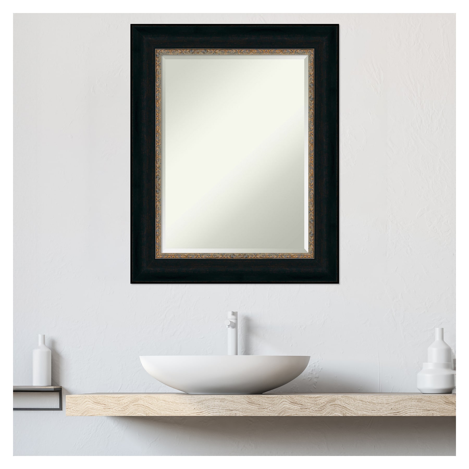 Medium Rectangular Bronze and Gold Bathroom Vanity Mirror