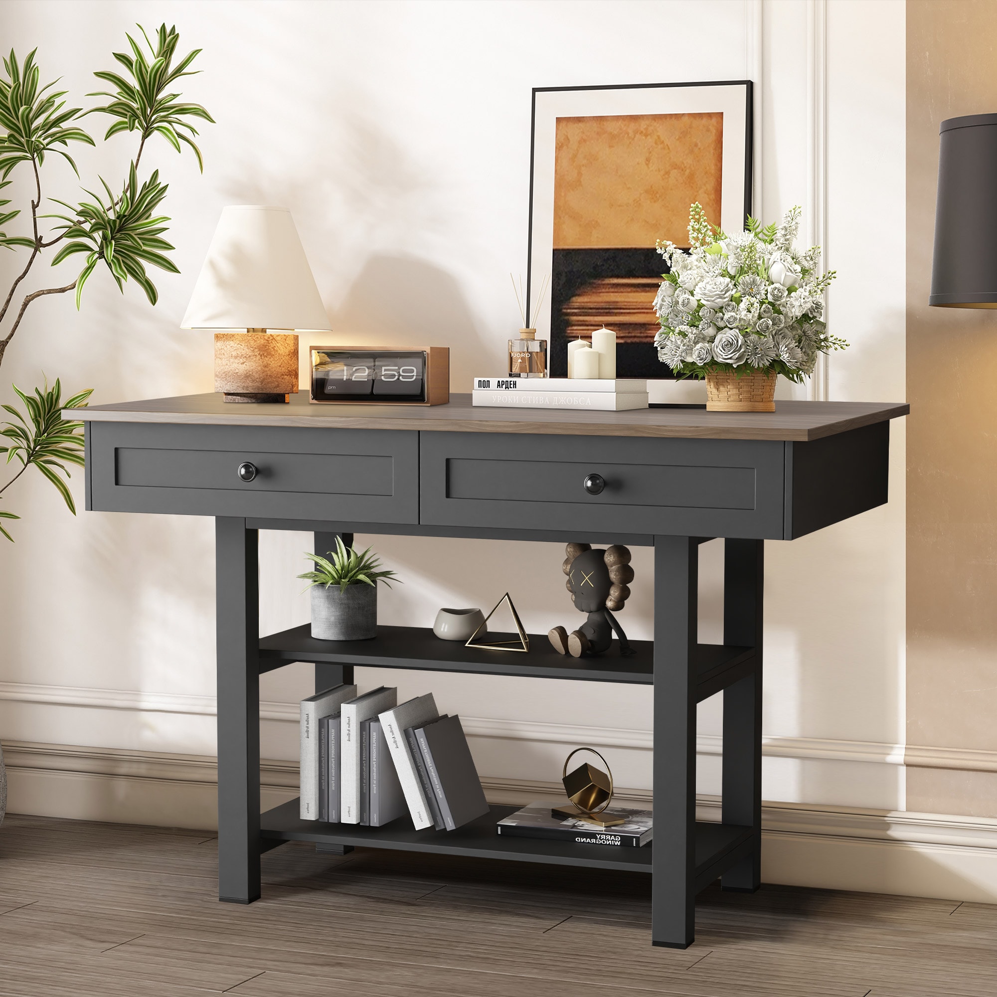 Oaks Decor SS-BDF5204-B Console table with drawers Casual Black Console table