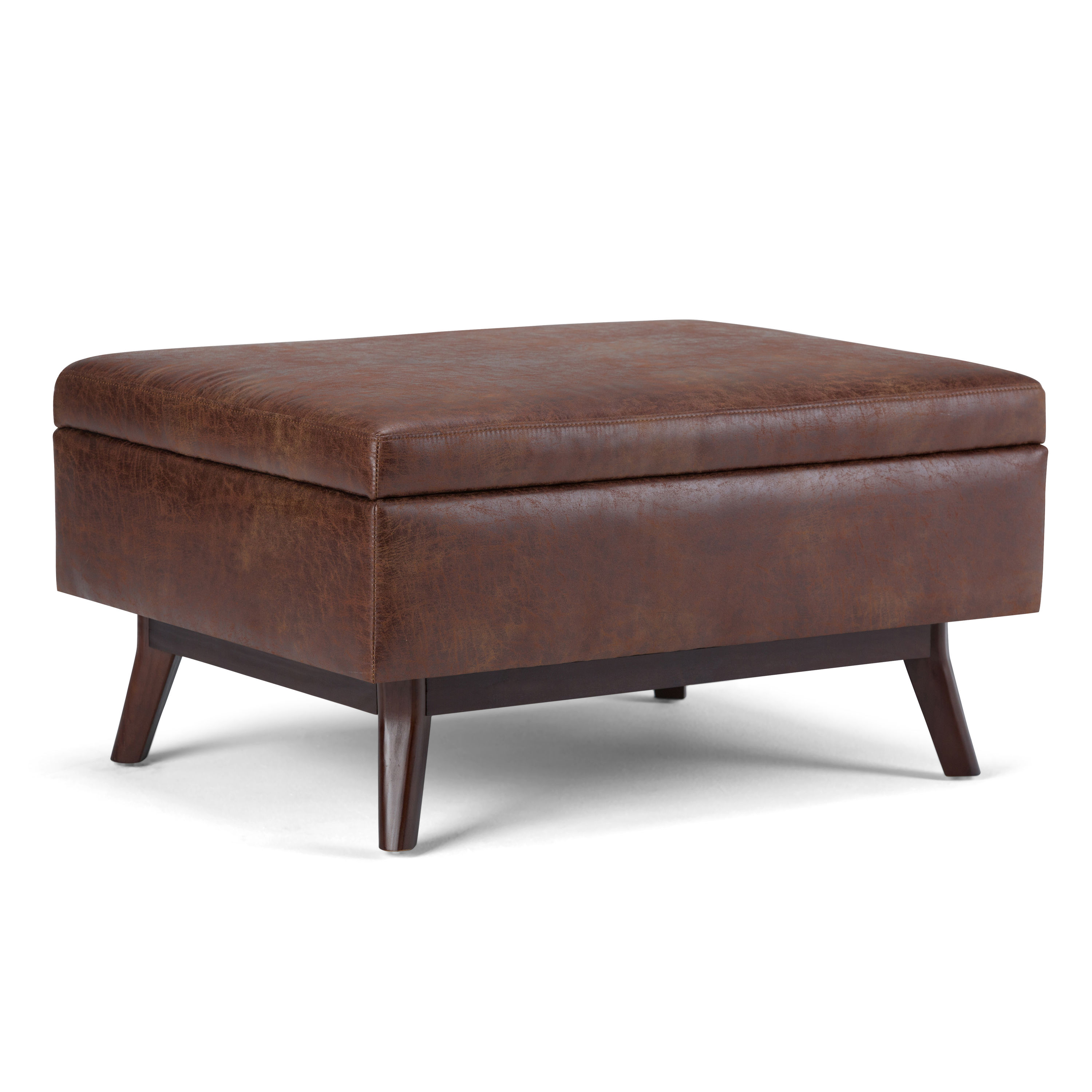 Simpli Home AXCOT267S-DSB Owen Midcentury Distressed Saddle Brown Faux leather Storage Ottoman