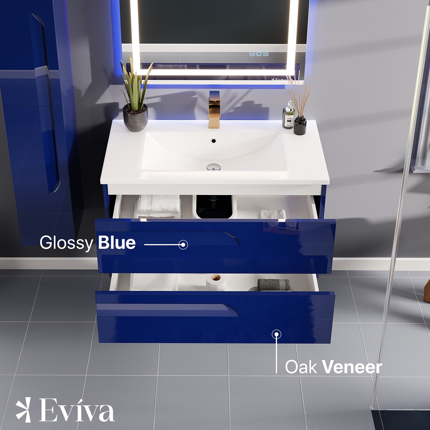 Eviva Joyous 39 In Blue Single Sink Floating Bathroom Vanity With White Porcelain Top In The