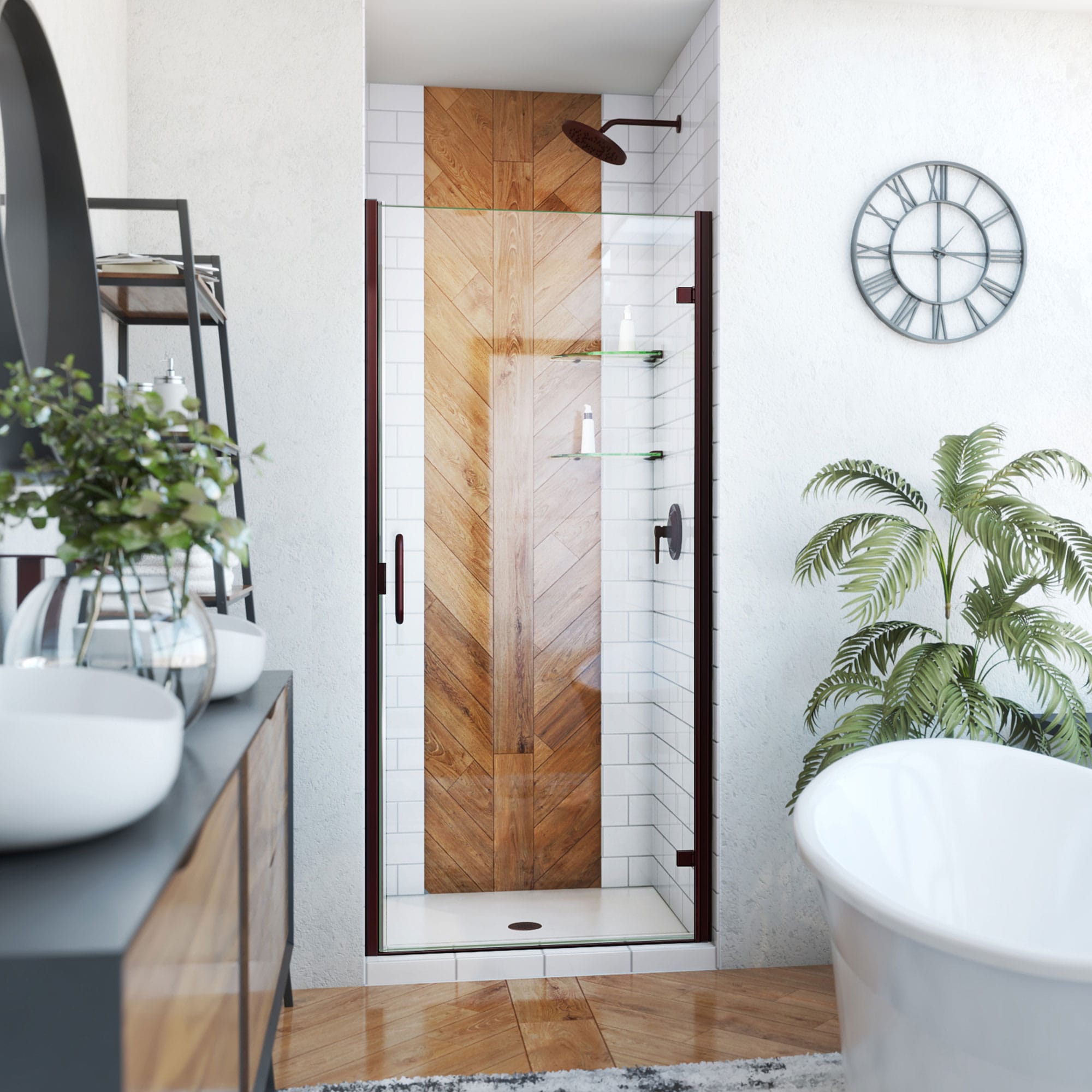 DreamLine SDA233W720VMX06 Alliance Swing Oil Rubbed Bronze 33-in to 34-in W x 72.625-in H Semi-frameless Hinged Shower Door 1/4-in Thick Clear Glass