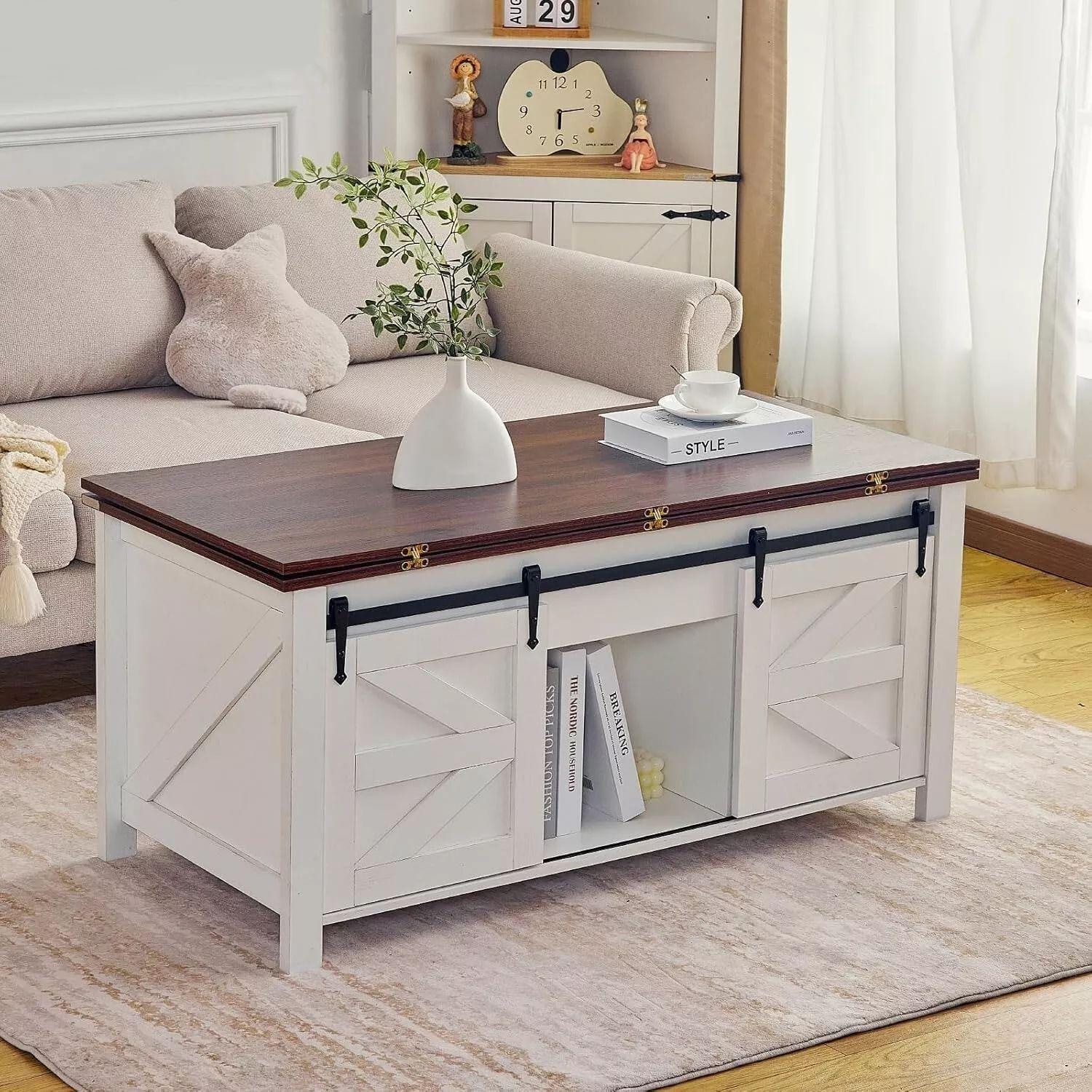 Upland US01N000081-00N24 White Wood Farmhouse Coffee Table with Storage