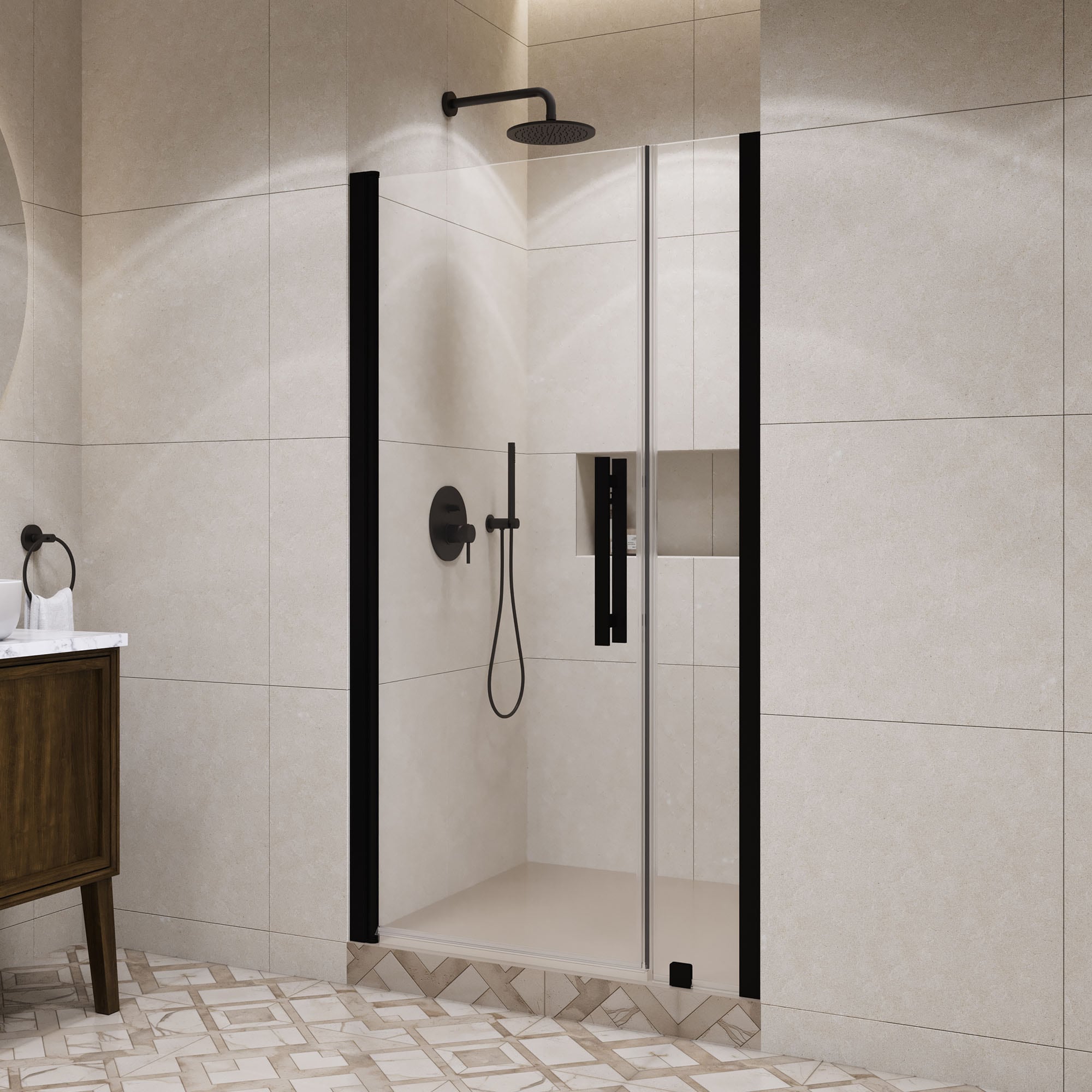 OVE Decors 15SGP-PASA41-BLK Pasadena Matte Black 39-7/16-in to 41-3/8-in W x 72.01-in H Frameless Clear Glass Pivot Shower door