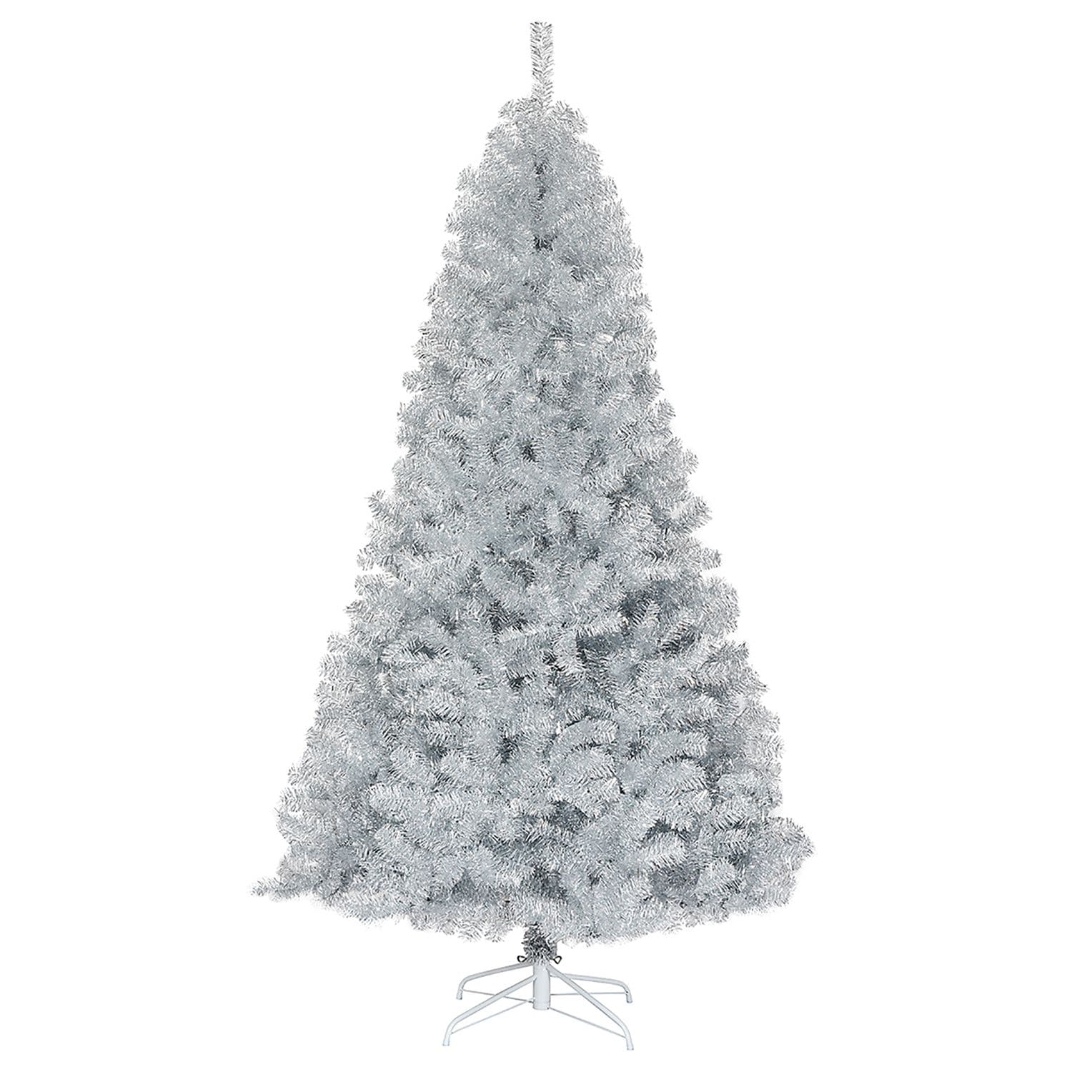 Costway CSHY000412 7.5Ft Hinged Unlit Artificial Silver Tinsel Christmas Tree Holiday with Metal Stand