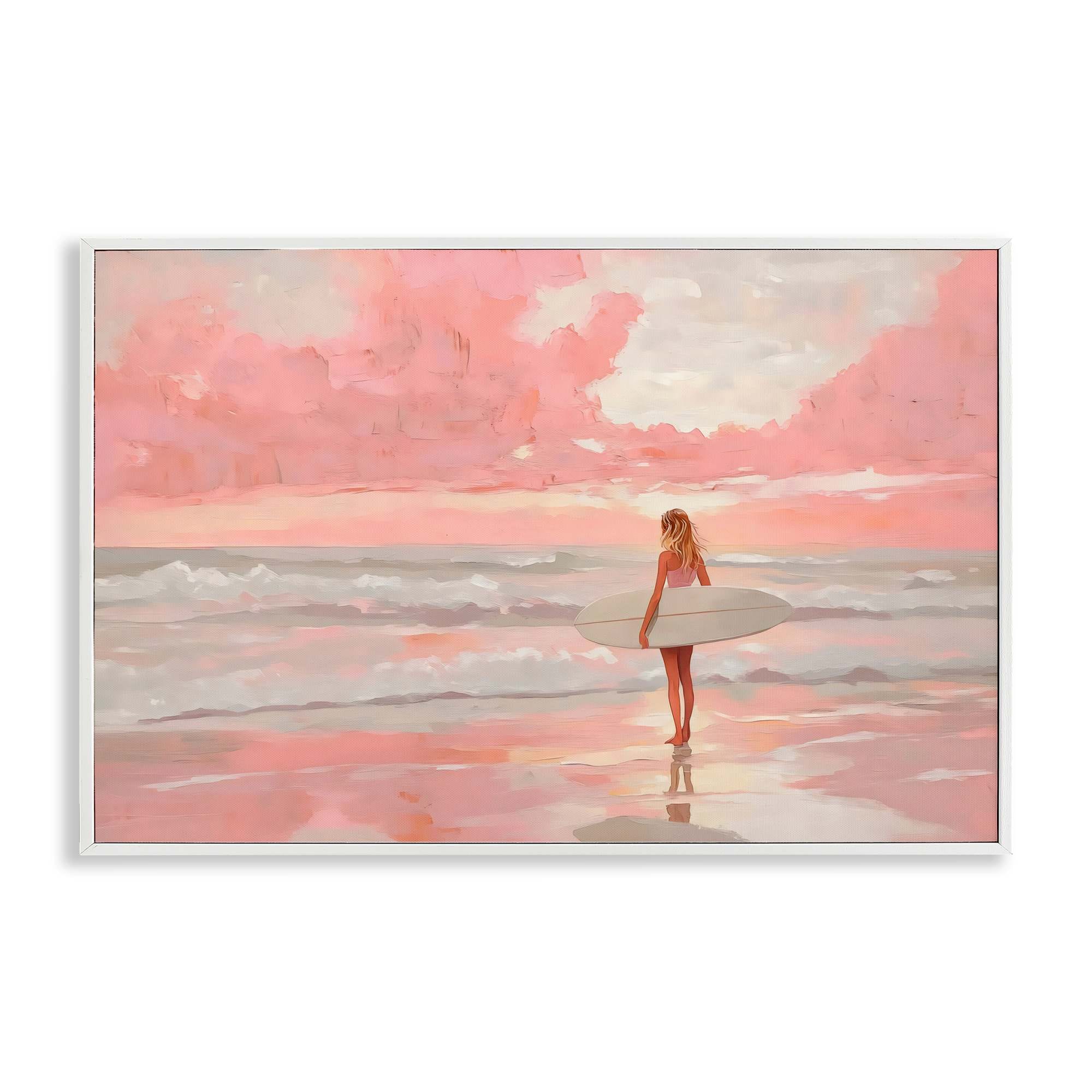 Stupell Industries - Pink Sky Surfer White Framed Giclee Art 18 x 12
