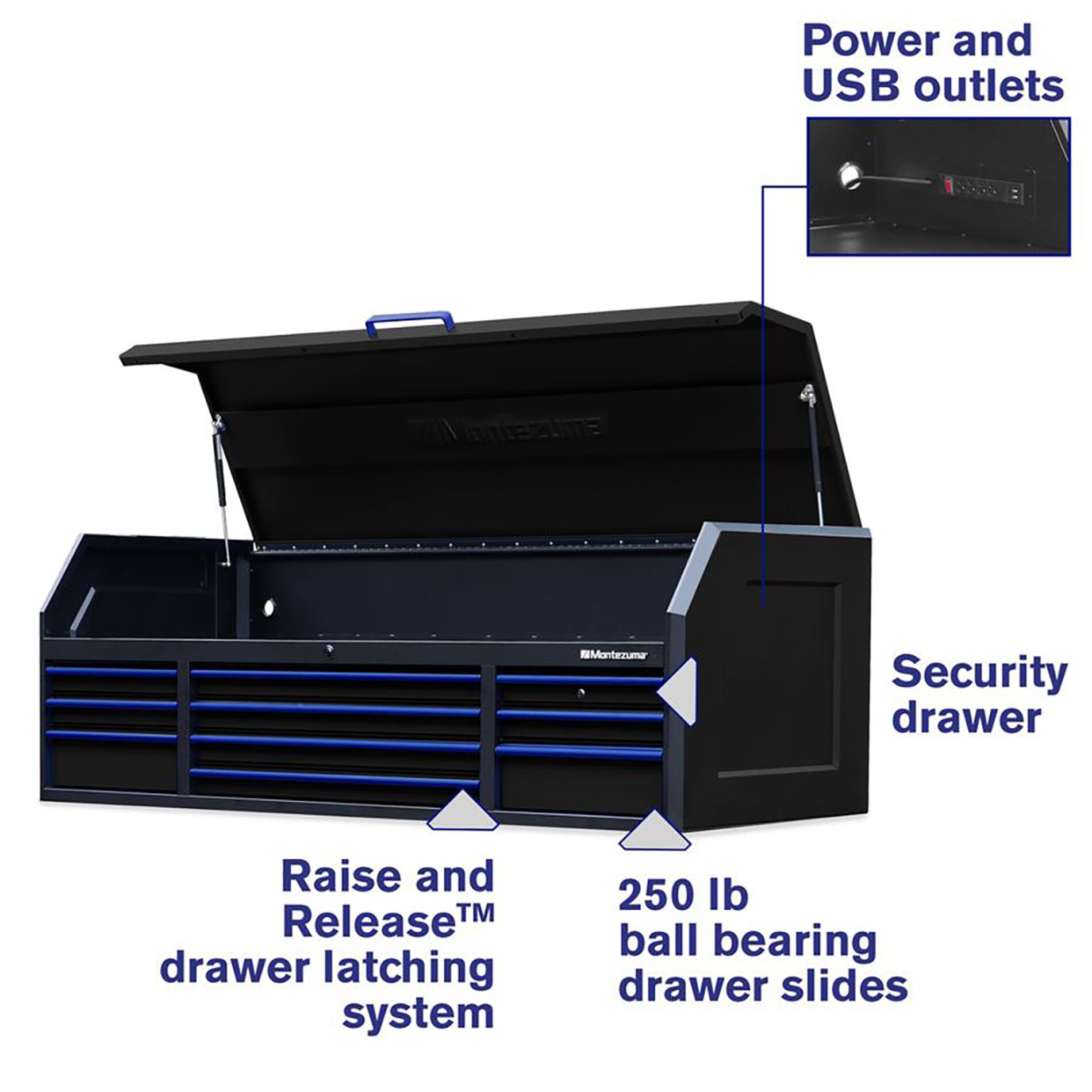 Montezuma 36.75-in W x 21.625-in H-Drawer Steel Tool Chest (Black