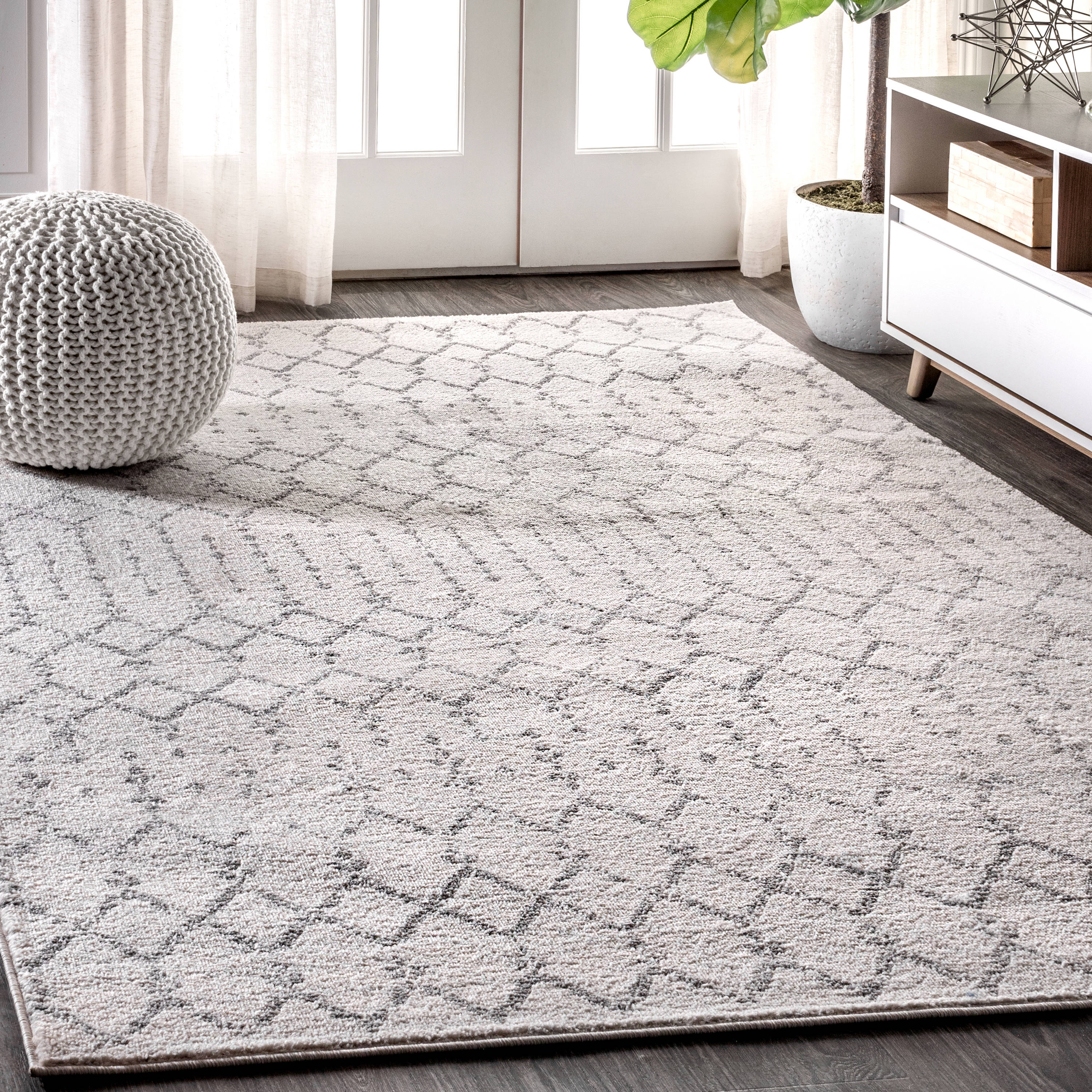 Geometric Bohemian Design Area Rug Gray Cream Modern Abstract Rug