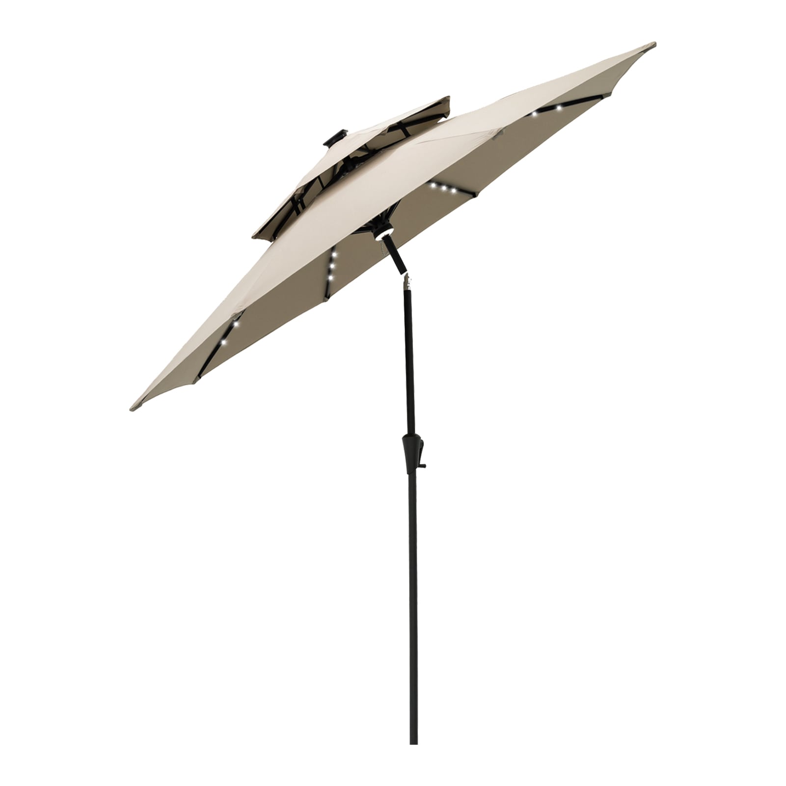 FLAME&SHADE CFSLED09DTAUPE 8.92-Feet Aluminum Brown Push-button Tilt Market Patio Umbrella with Lights and
