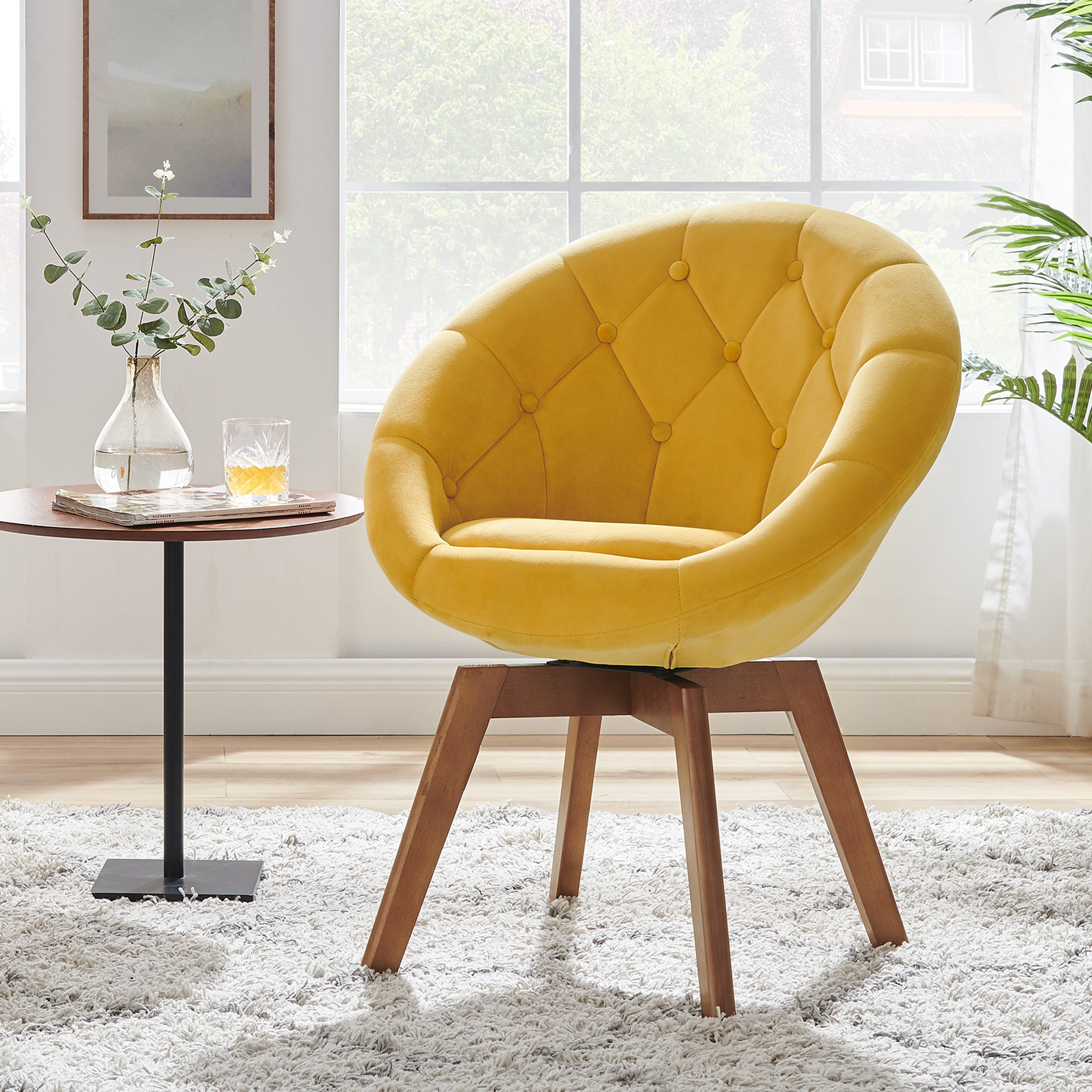 tidsskrift Forenkle Pjece Art Leon CC018 Round Chair Casual Yellow Velvet Swivel Corner Chair in the  Chairs department at Lowes.com
