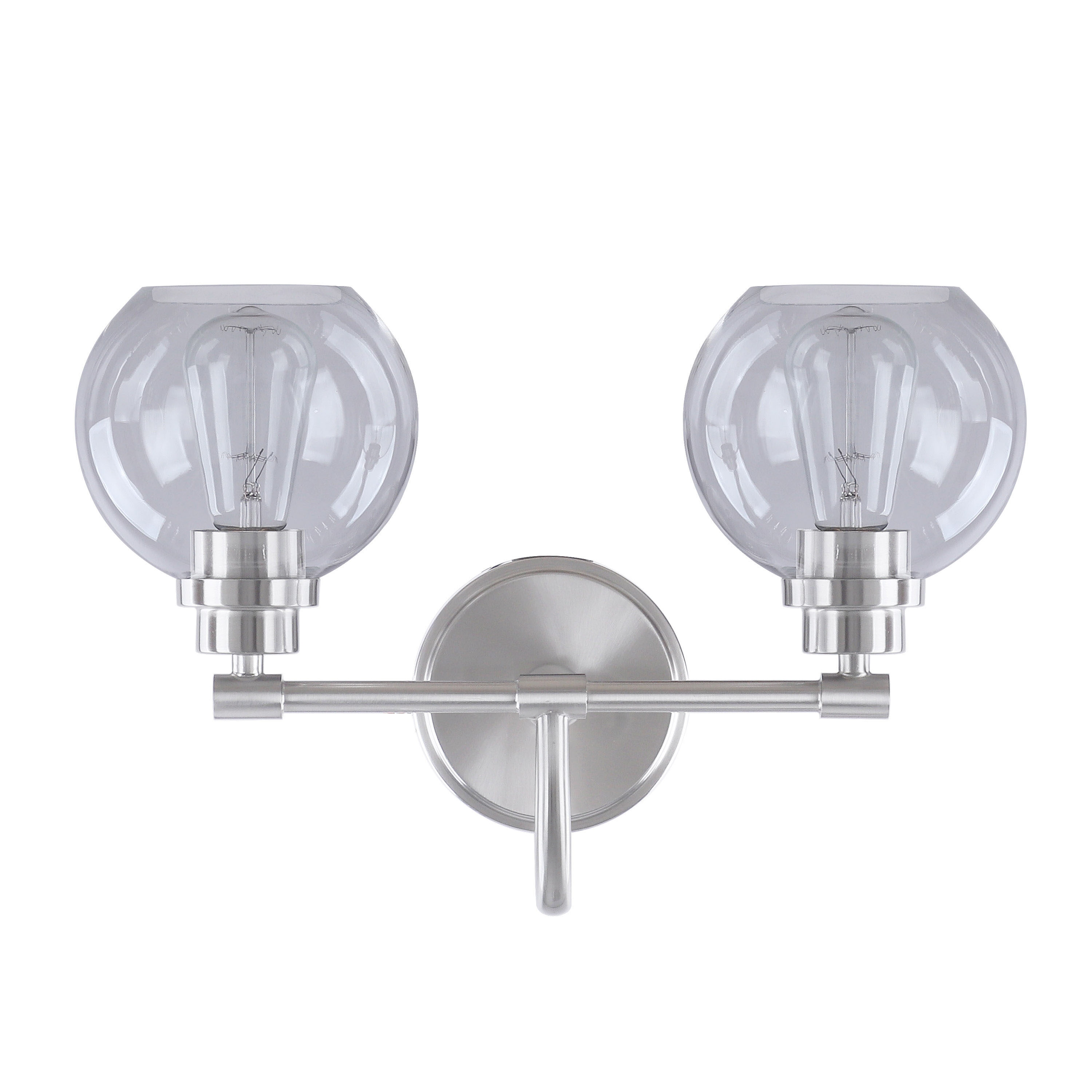 16.5" Brushed Nickel 2-Light Vanity Light with Clear Glass Shades