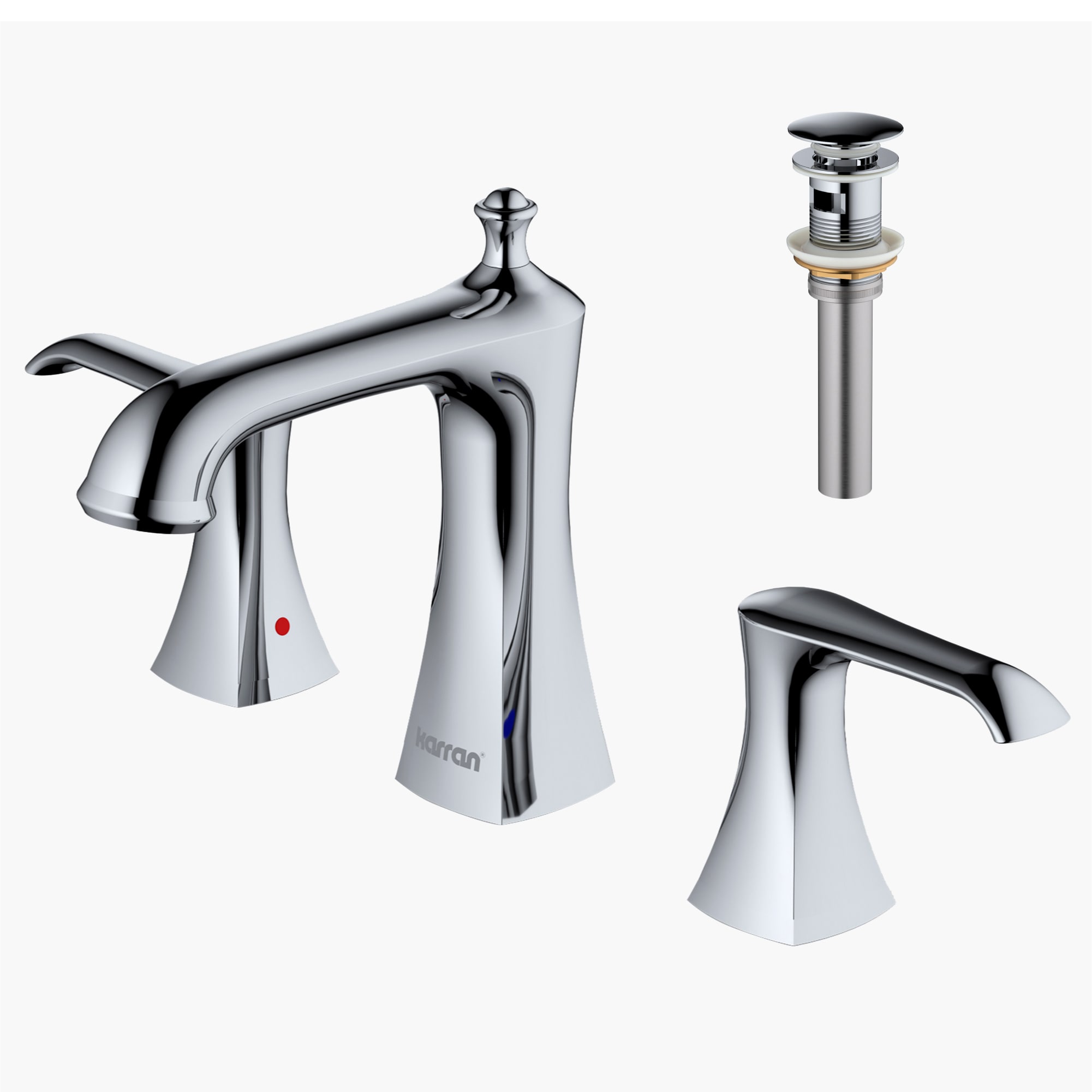 Karran KBF414C Woodburn Chrome Widespread 2-handle Low-arc Commercial/Residential Handle Bathroom Sink Faucet with Drain