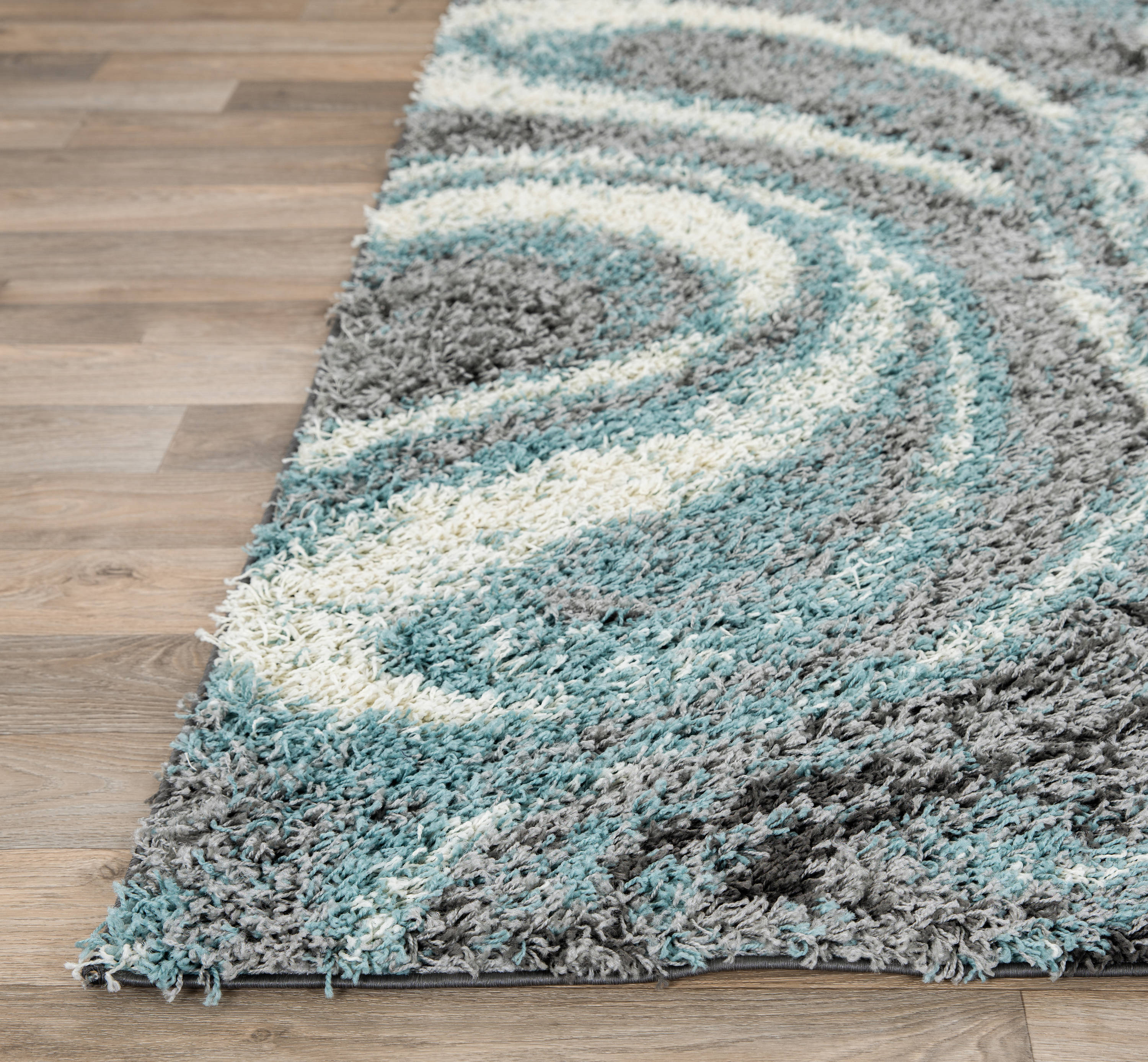 Blue and Gray Abstract Shag 5' x 7' Area Rug