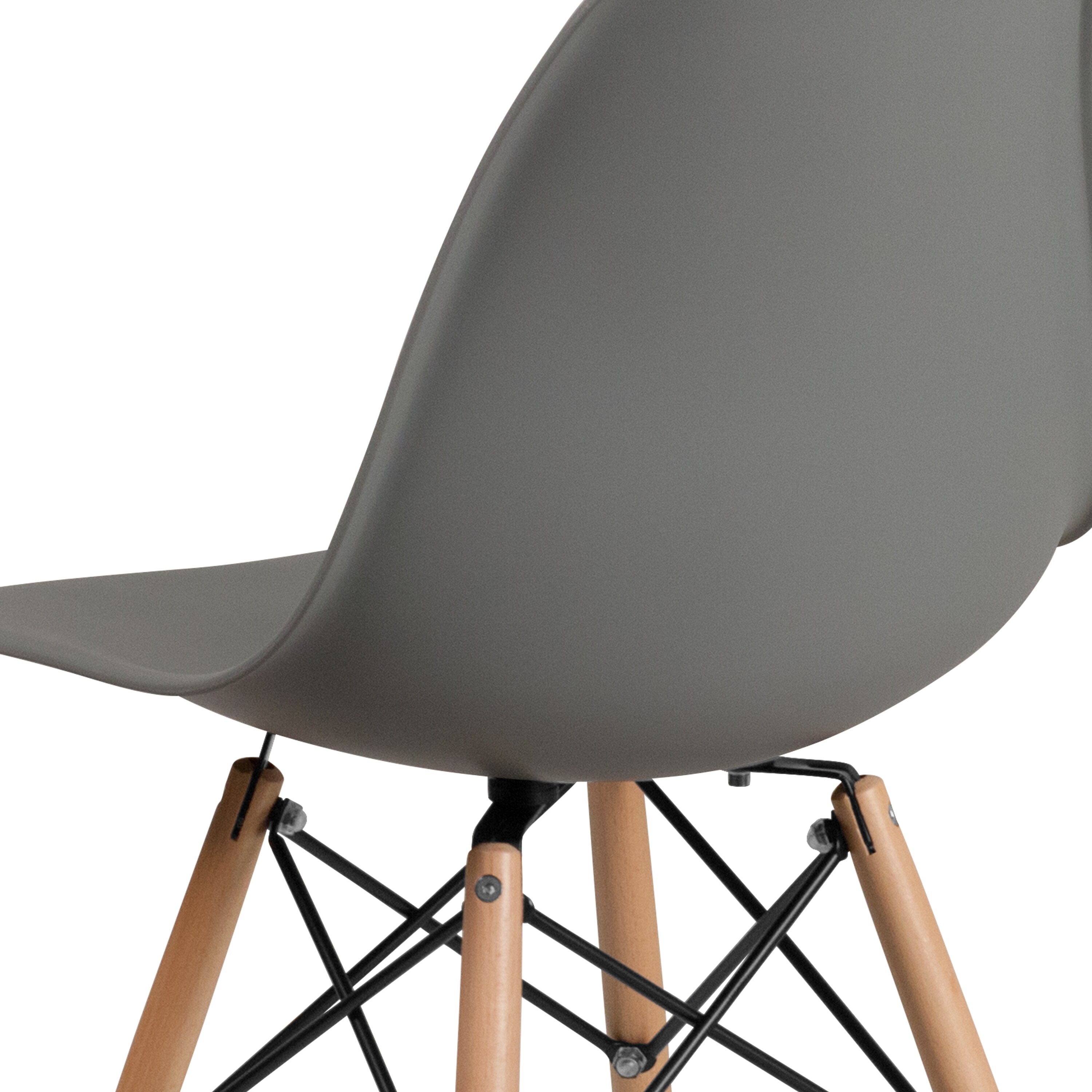 Moss Gray Plastic Side Chair with Wooden Legs