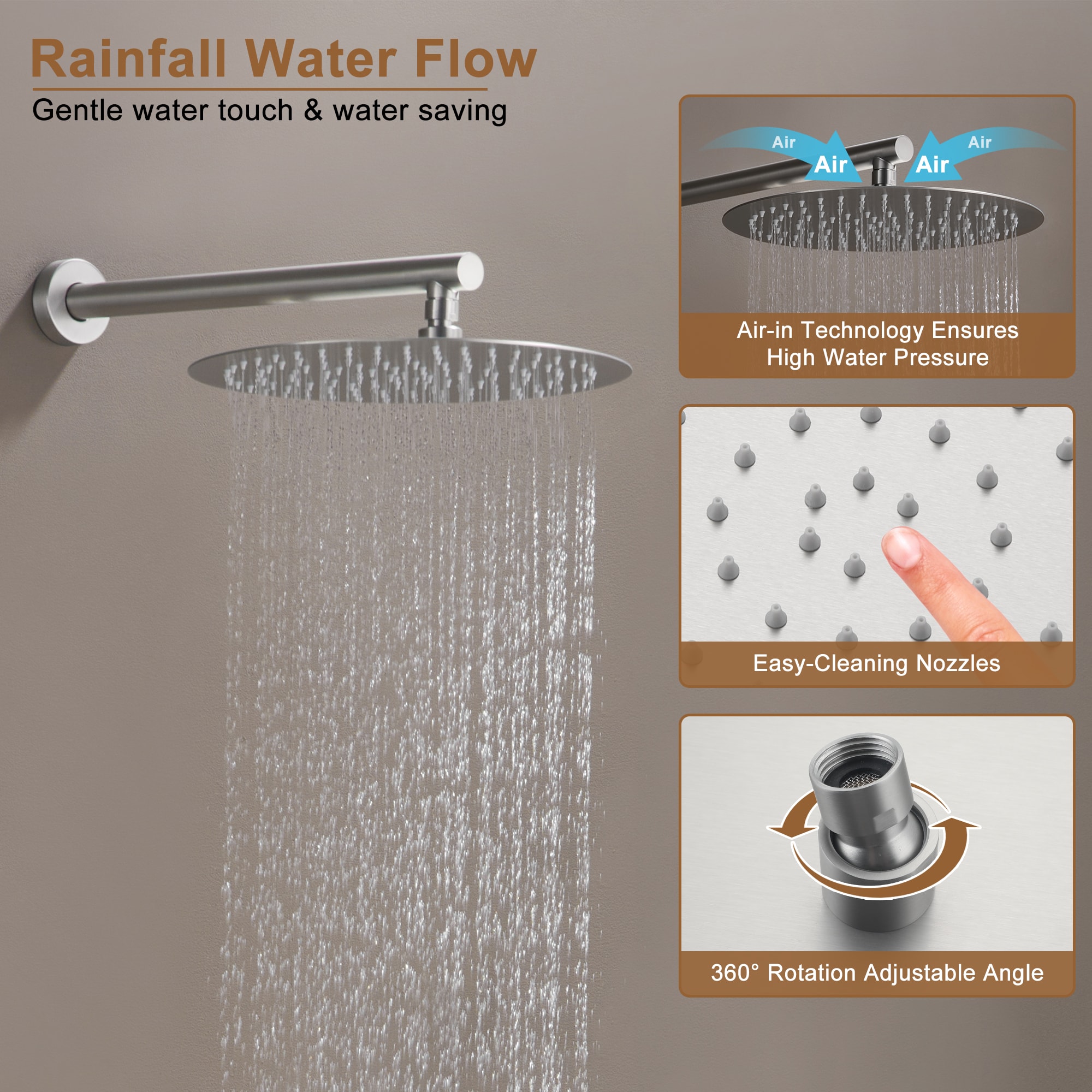 Mondawe WF-6374-12-BG Showerhead-Bar-Panels - View #5
