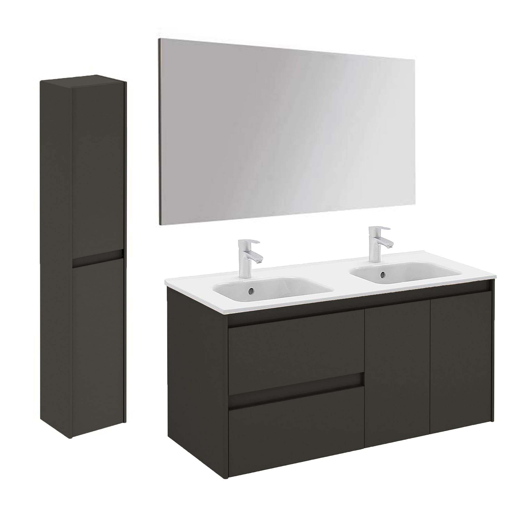 WS Bath Collections AMBRA 120DBL PA 2 AN Ambra Vanities 48-in Glossy Anthracite Double Sink Floating Bathroom Vanity with Glossy White Ceramic Top (Mirror Included)