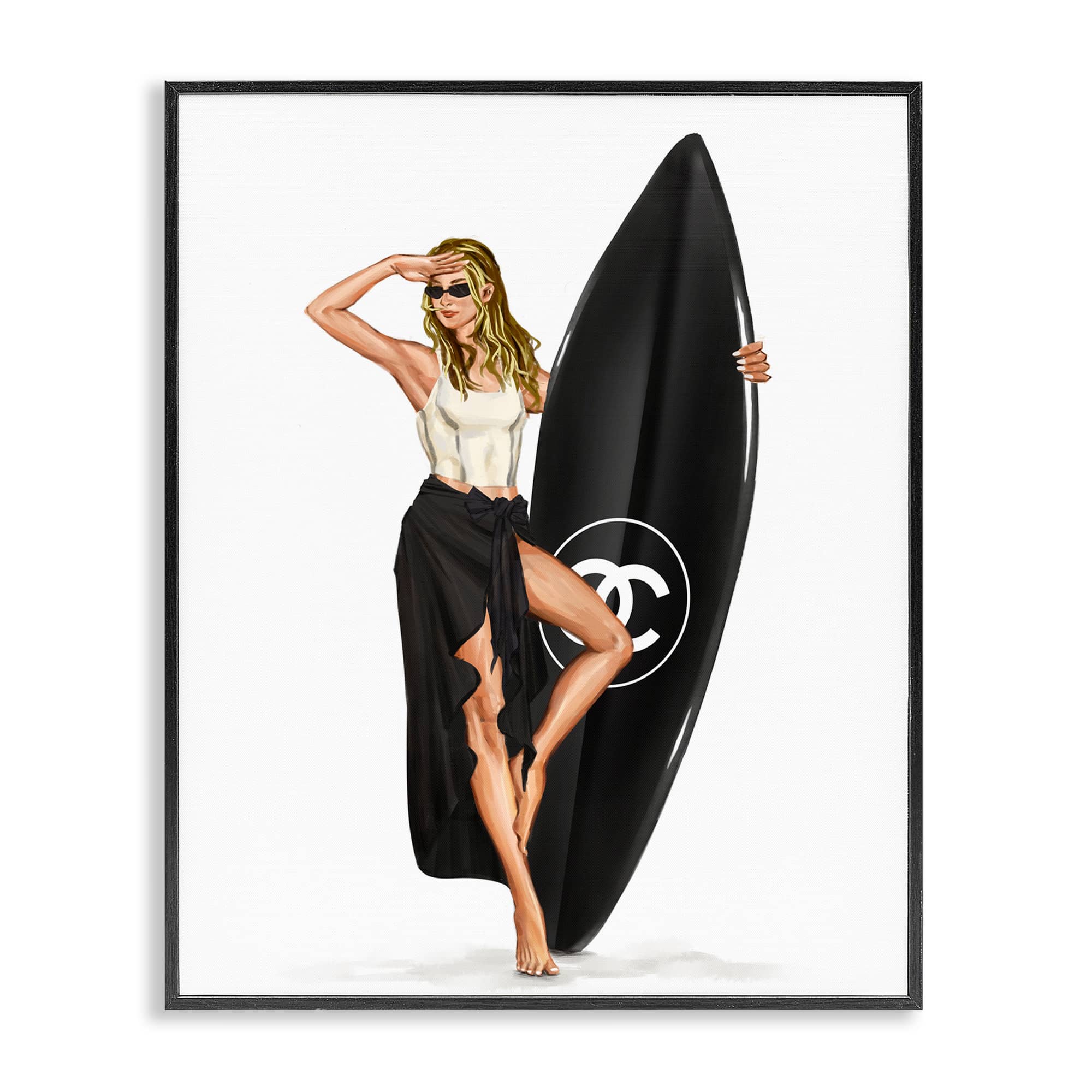 Stupell Industries BT-196-FR-24X30 Trendy Surfer Girl in Black Black Framed Giclee Art By Ziwei Li 24 x 30