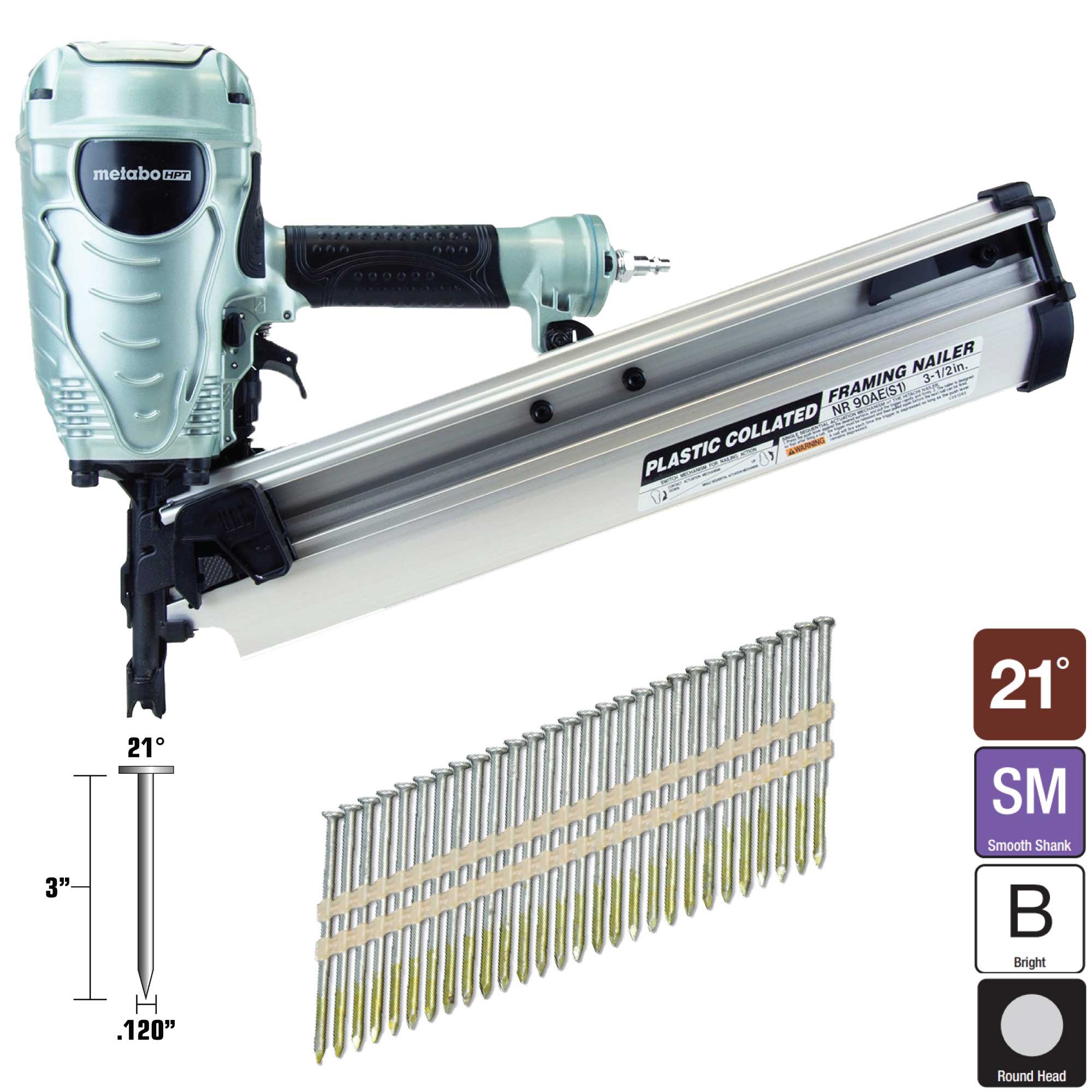 Metabo HPT 3-in x 0.12-in 21 Degree Bright Smooth Collated Framing