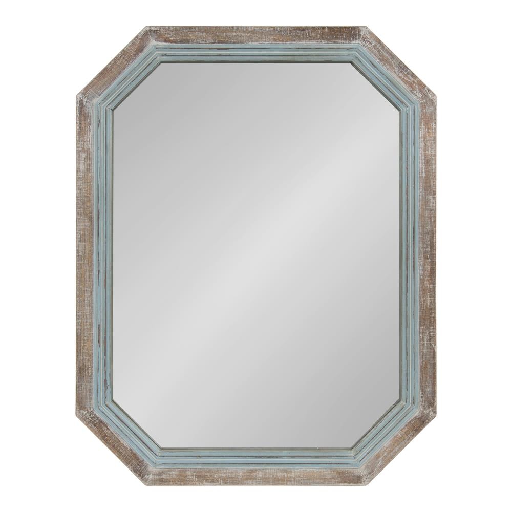 Kate and Laurel 214383 Palmer 28-Inches W x 36-Inches H Octagon Blue/Brown Framed Wall Mirror