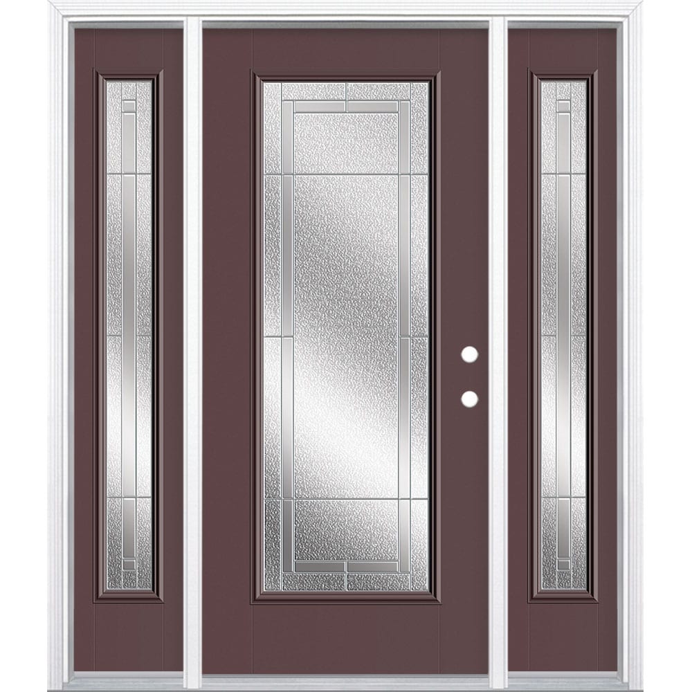 Masonite 3420181 Focus 60-in x 80-in x 4-9/16-in Fiberglass Full lite Left-hand inswing Currant Painted Prehung Front Door with Sidelights with Brickmould Insulating core